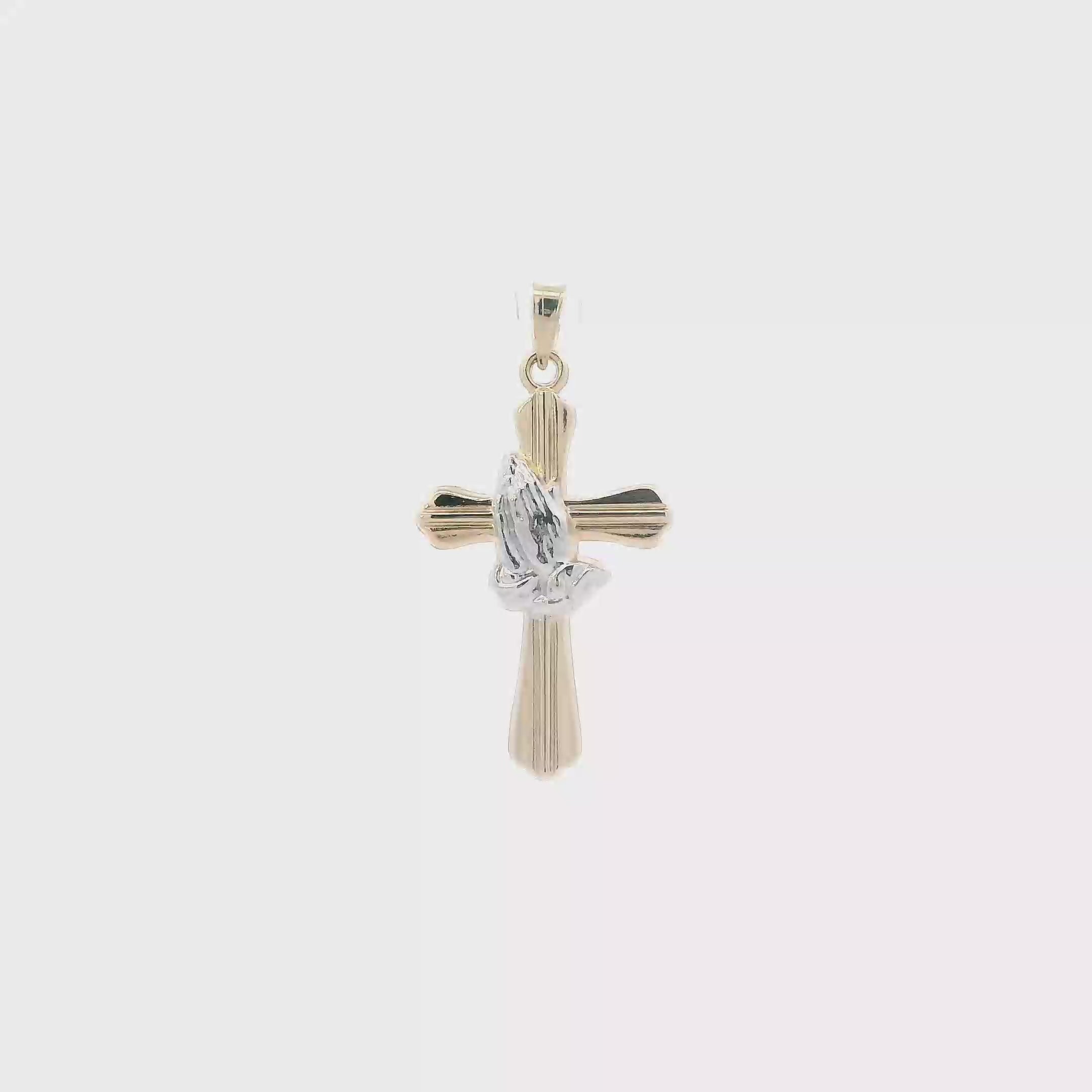 14K Yellow & White Gold Praying Hands Cross Pendant