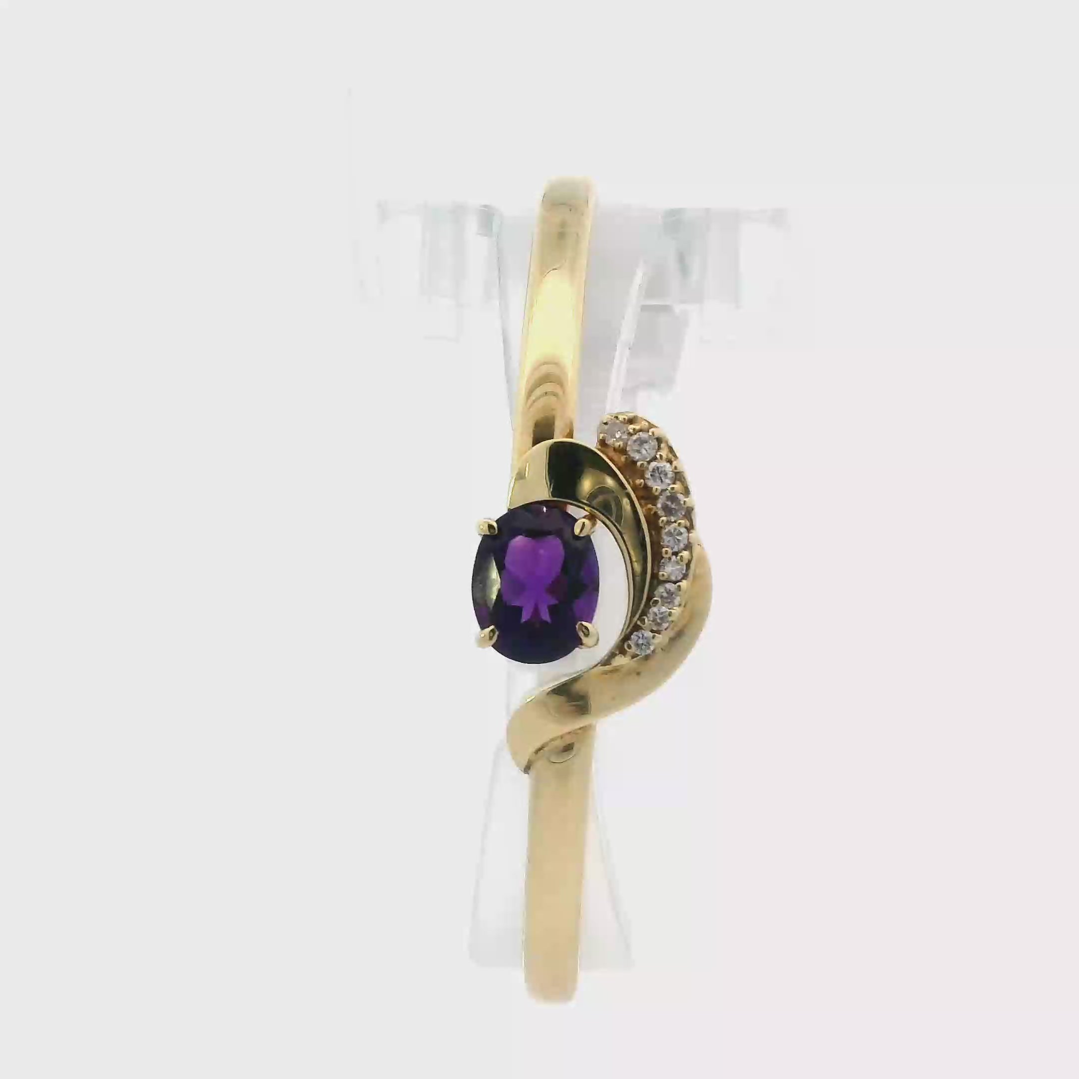 14K Yellow Gold Amethyst & Diamond Bangle Bracelet-0.28ct