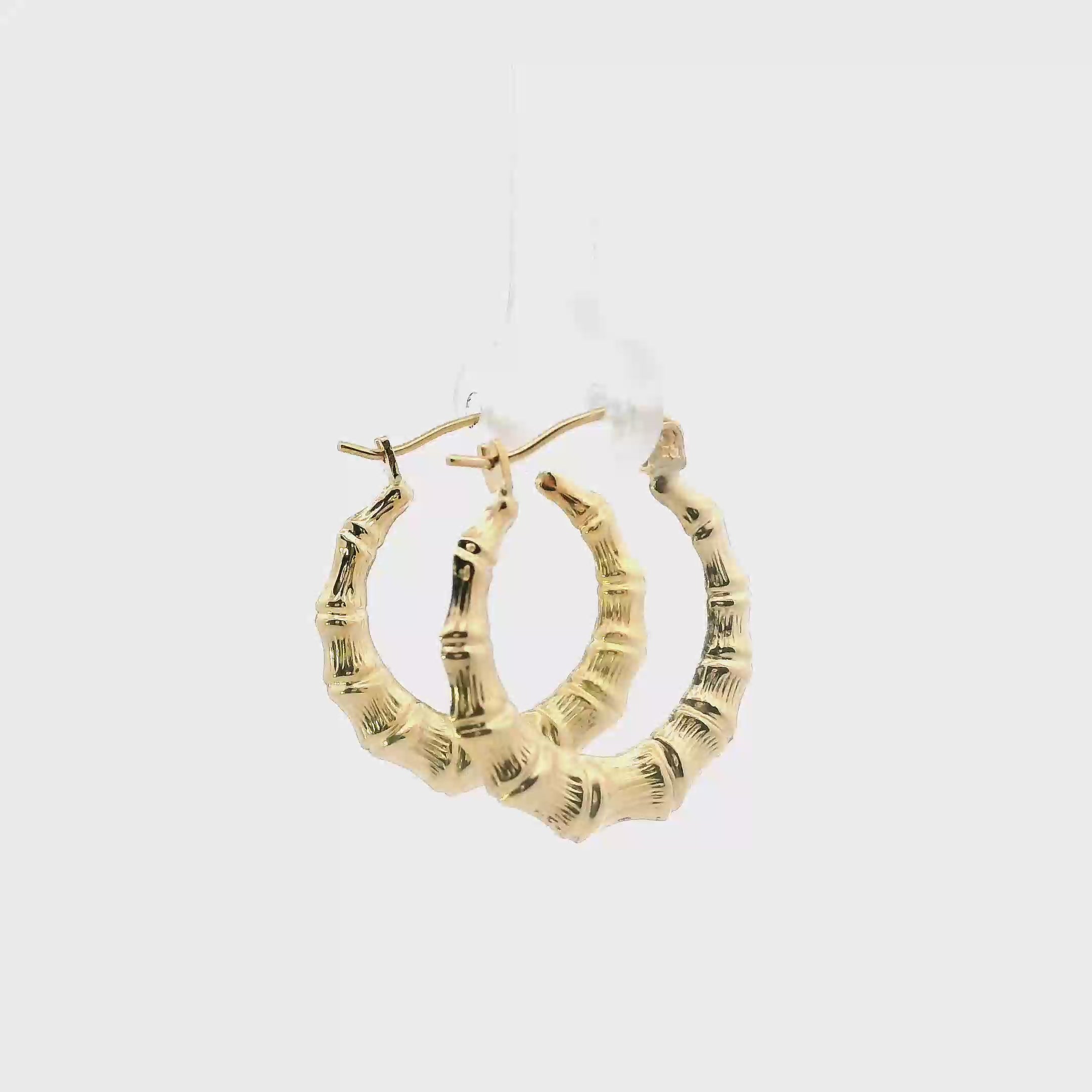 10K Yellow Gold Bamboo Hoop Earrings