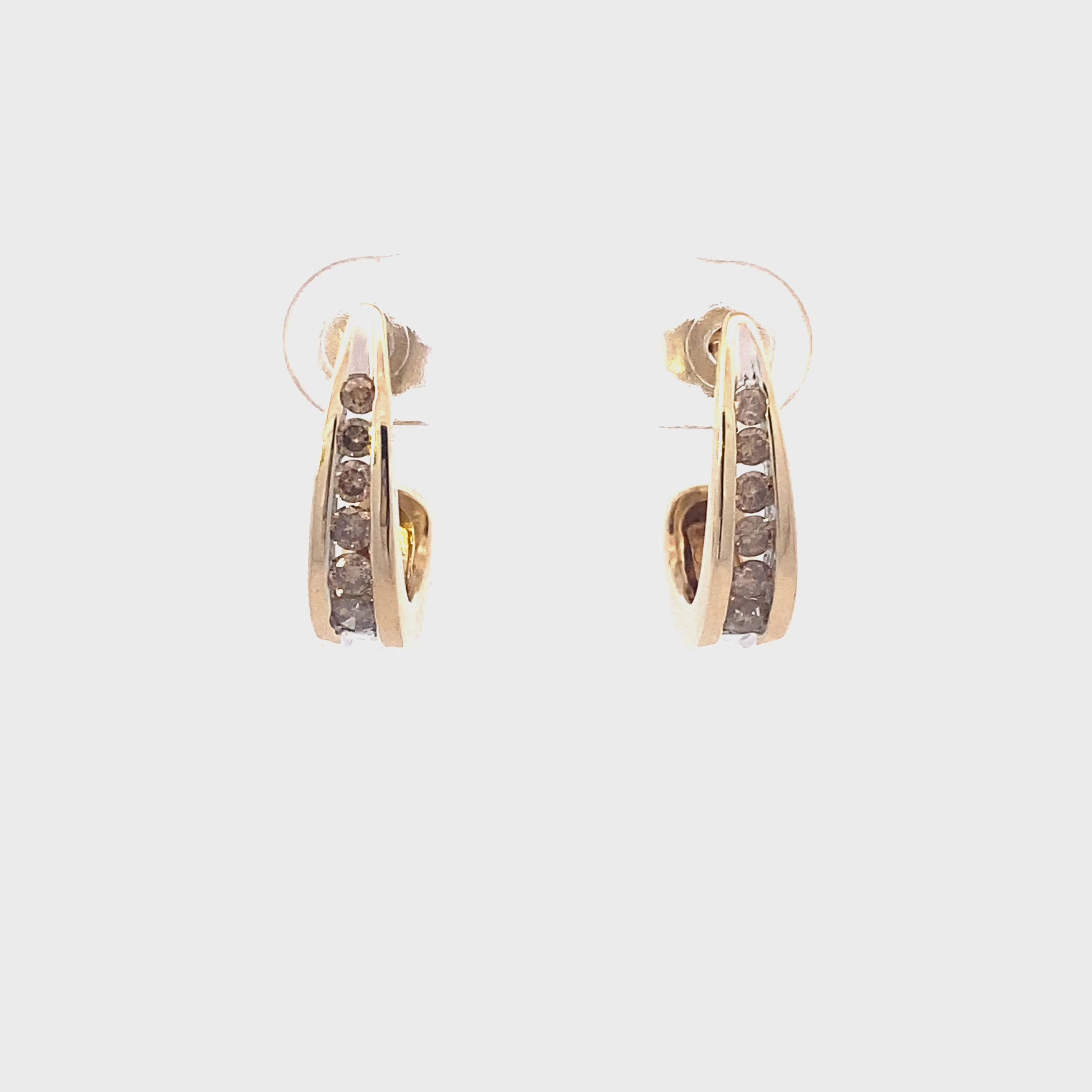 10K Yellow Gold Diamond Half Hoop Earrings-0.41ct