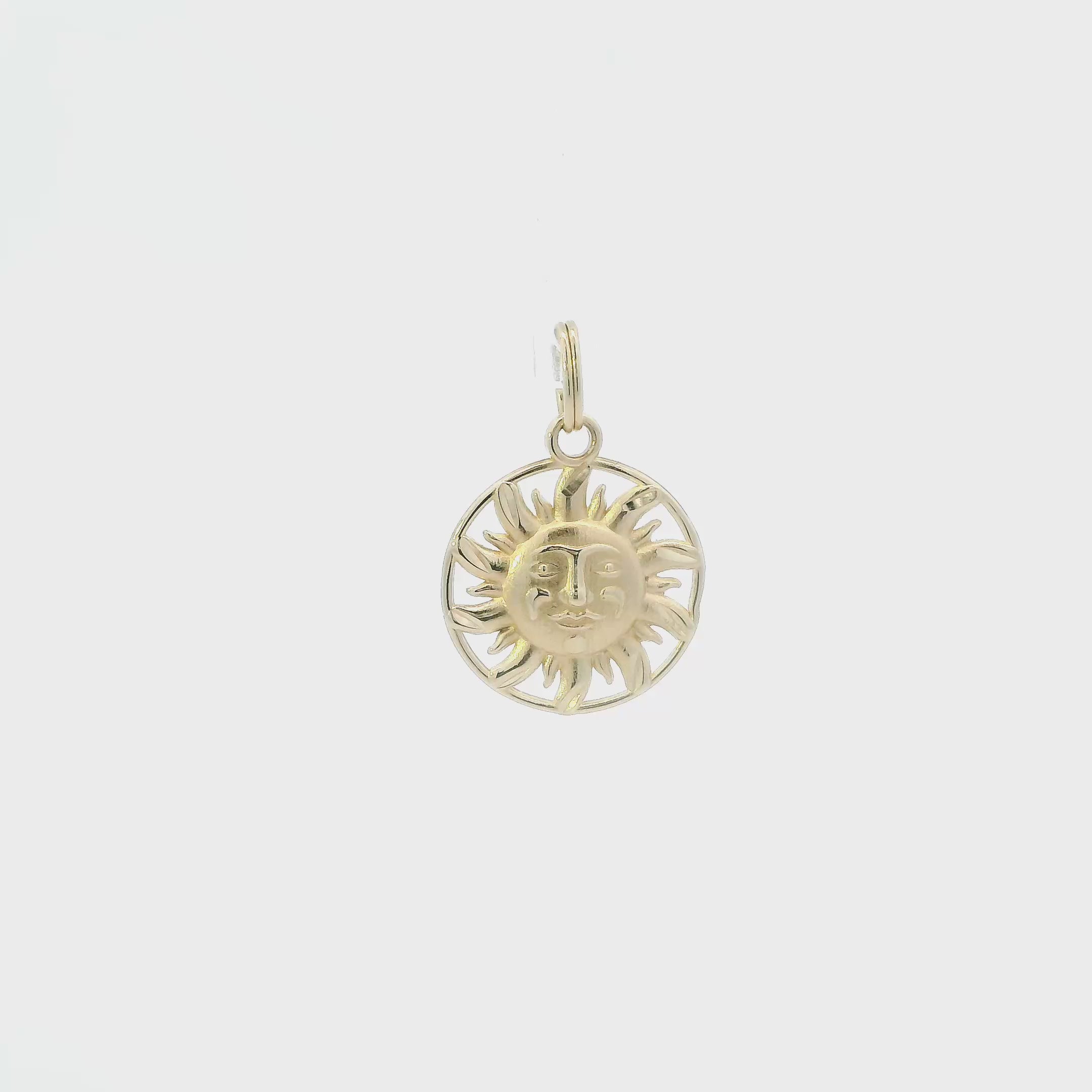 14K Yellow Gold Diamond Cut Round Sun Pendant