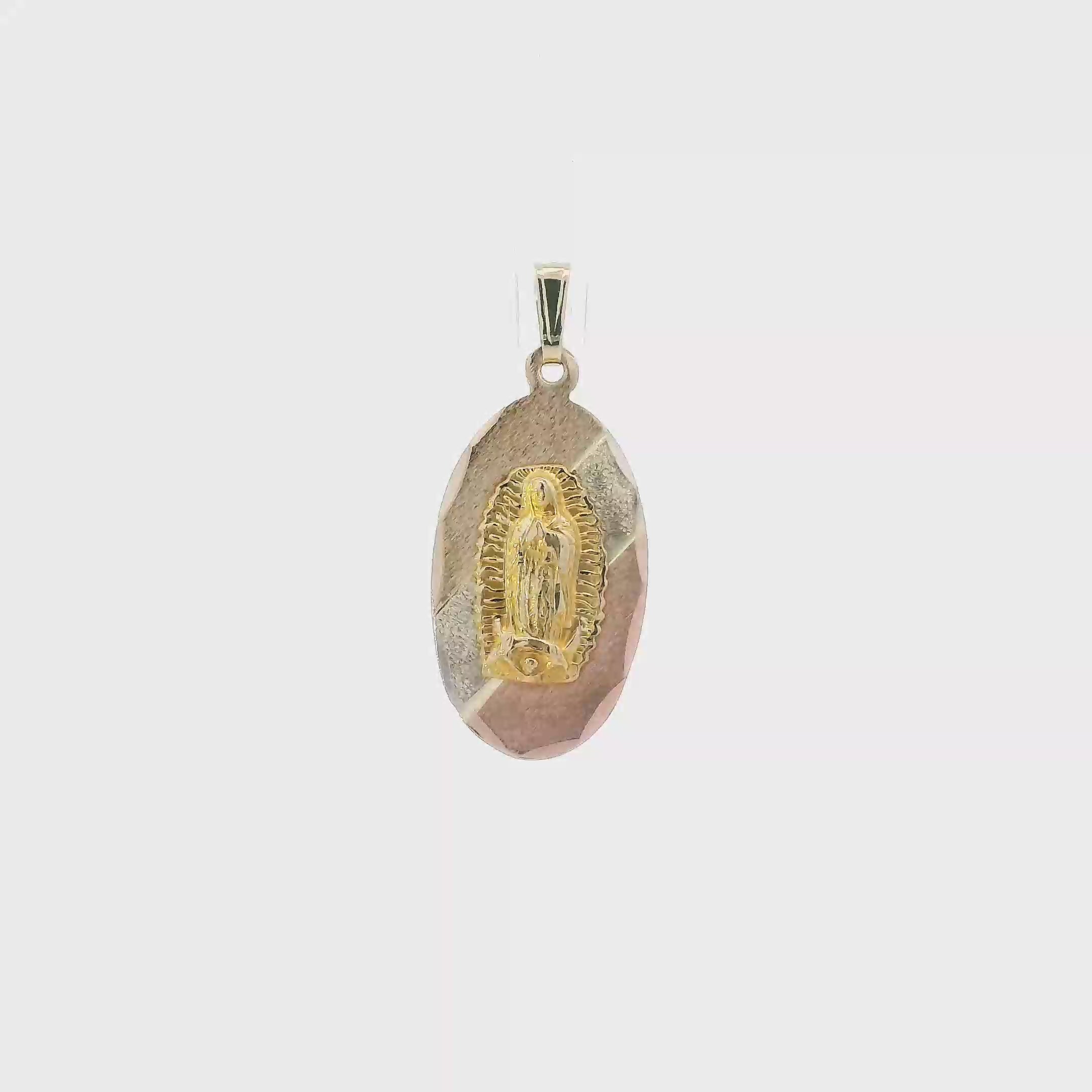 14K Tri Color Gold Oval Virgin Mary Pendant