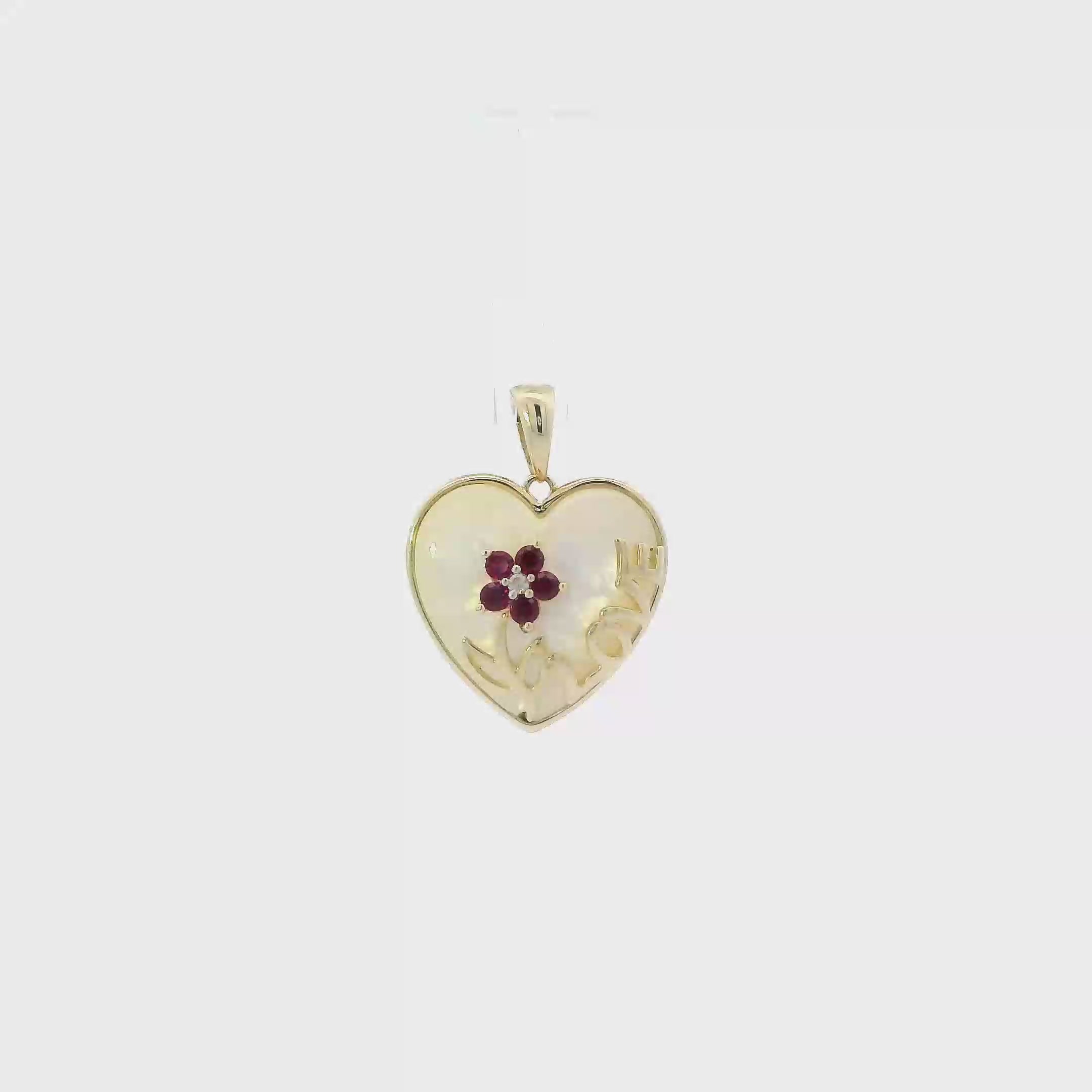 10K Yellow Gold Ruby & Diamond Mother Of Pearl 