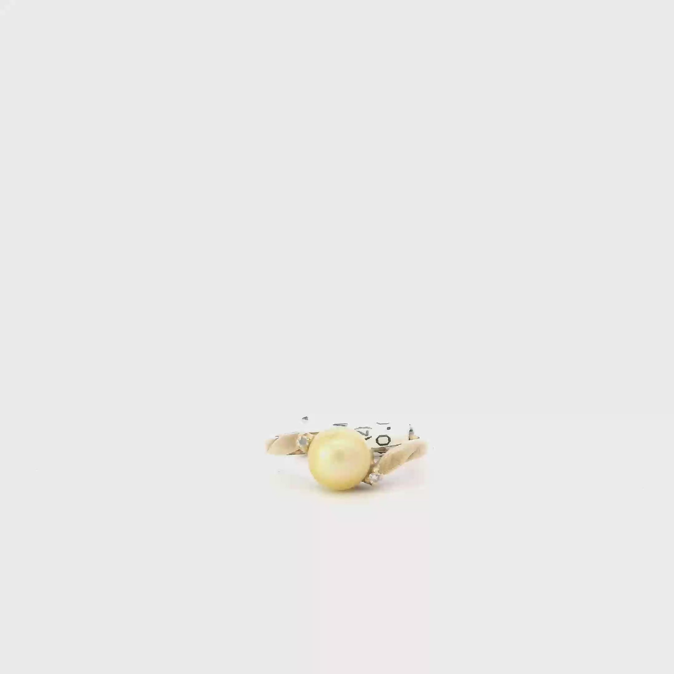 14K Yellow Gold Akoya Pearl & Diamond Women's Ring -0.02ct