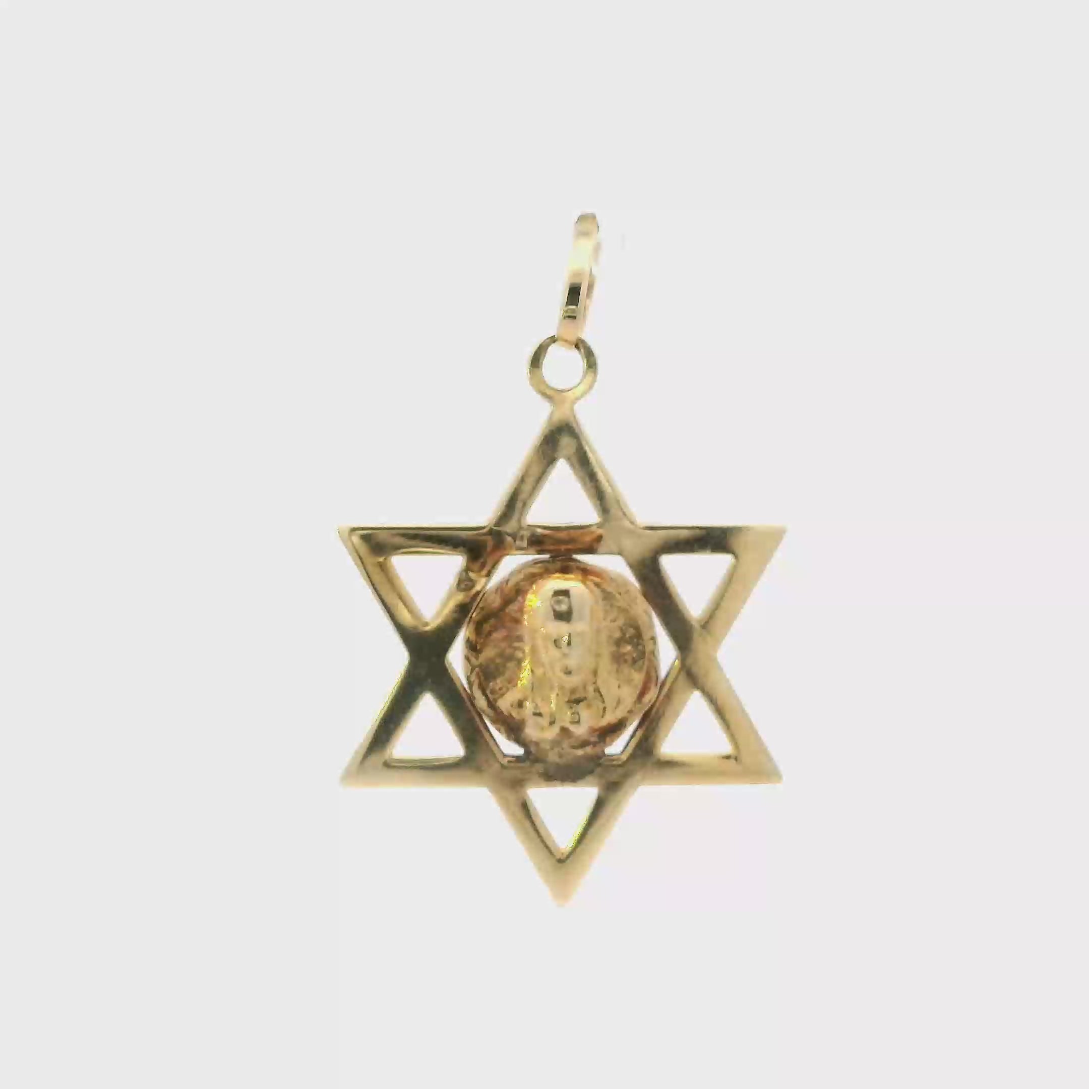 14K Yellow Gold Double Sided Star of David Religious Figure Pendant