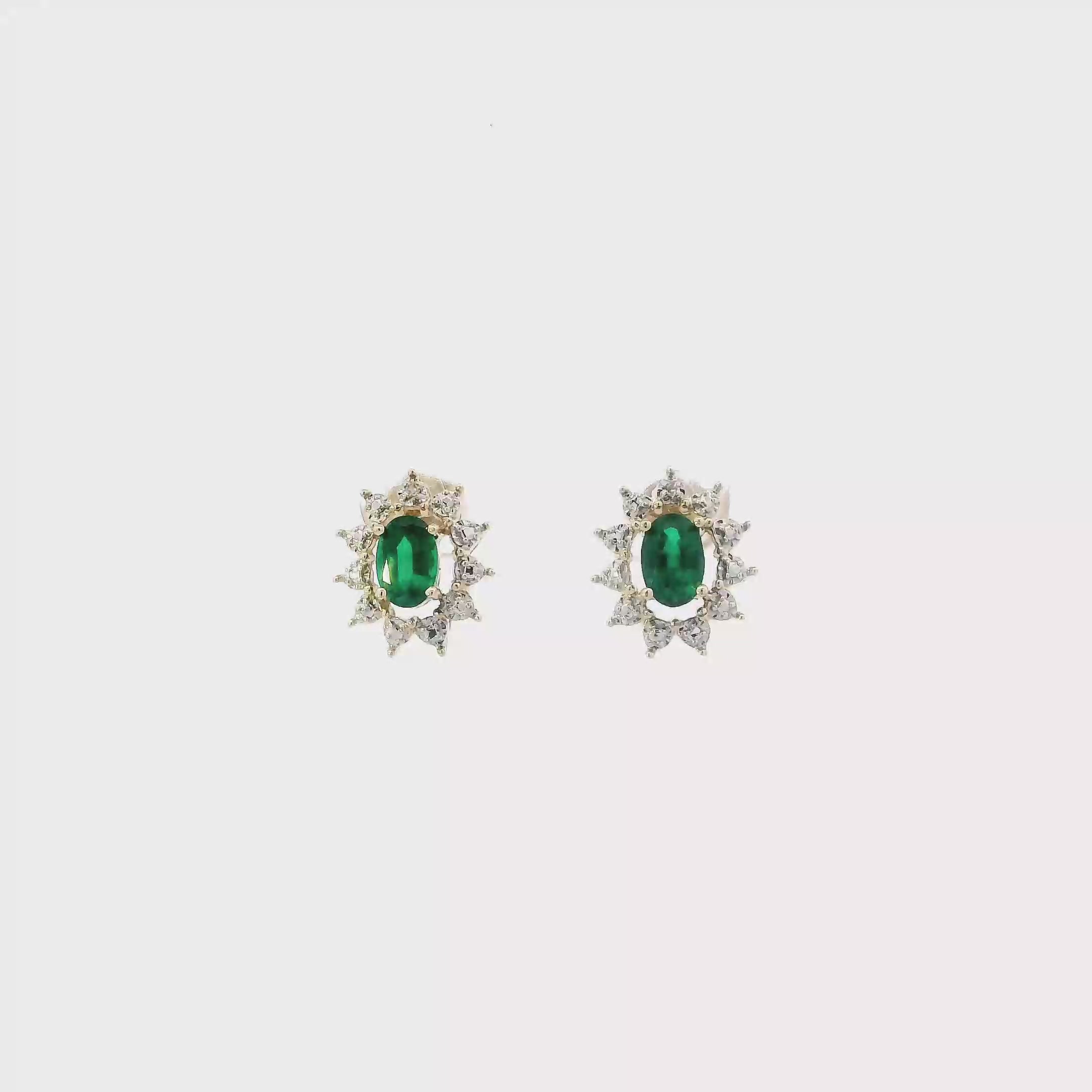 10K Yellow Gold Synthetic Emerald Earrings