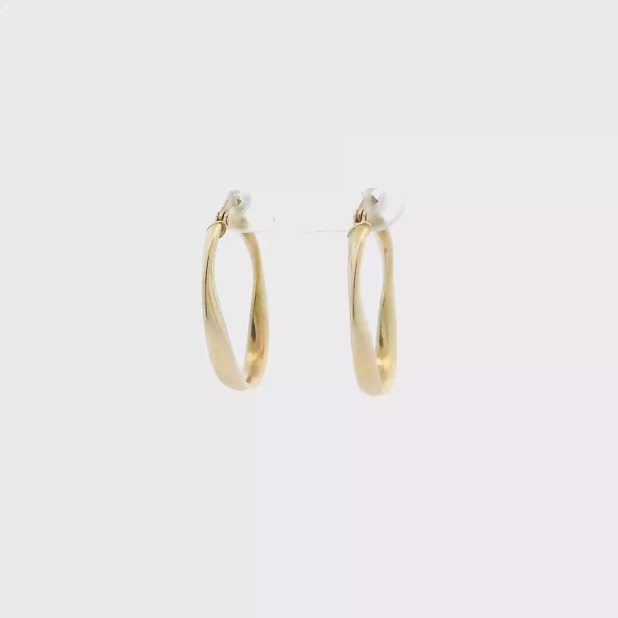 14K Yellow Gold Oval Wavy Hoop Earrings