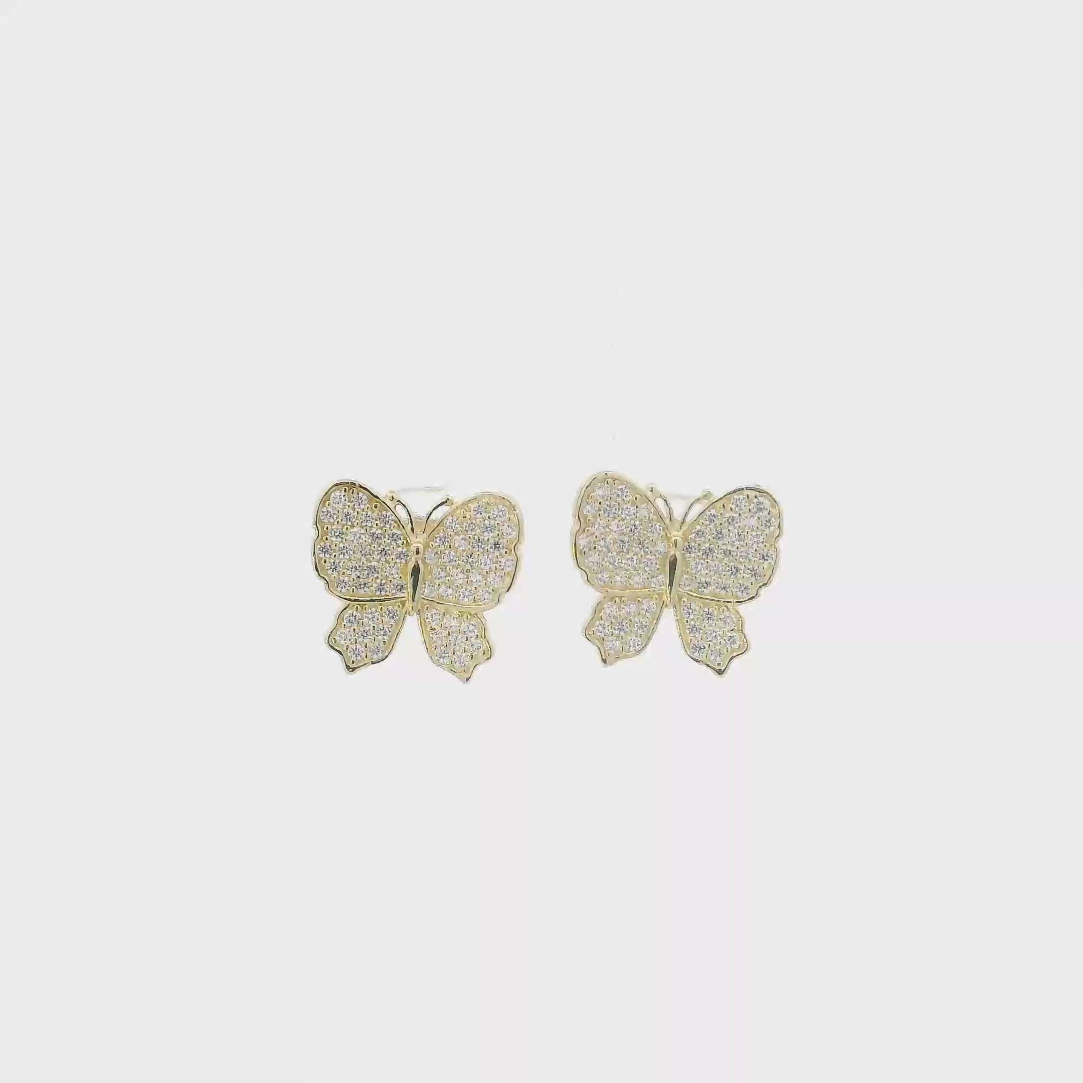 10K Yellow Gold Cz Butterfly Earrings