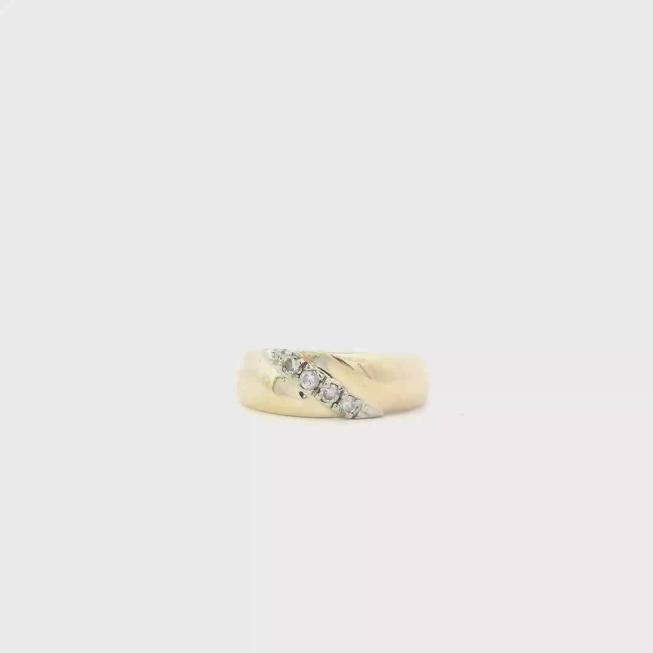 14K Yellow Gold Diamonds Mens Ring - 0.12ct