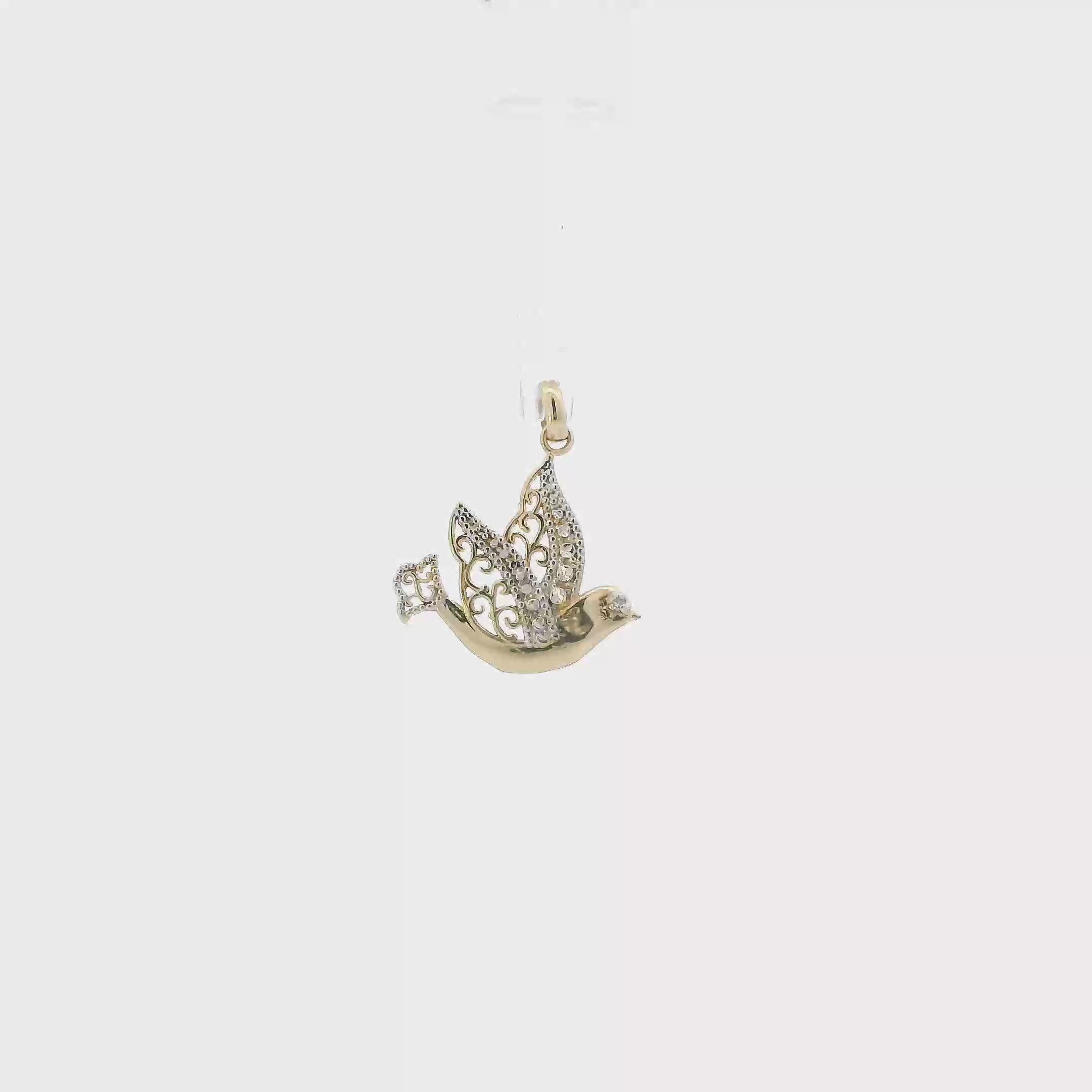 10K Yellow & White Gold Filigree Dove Pendant