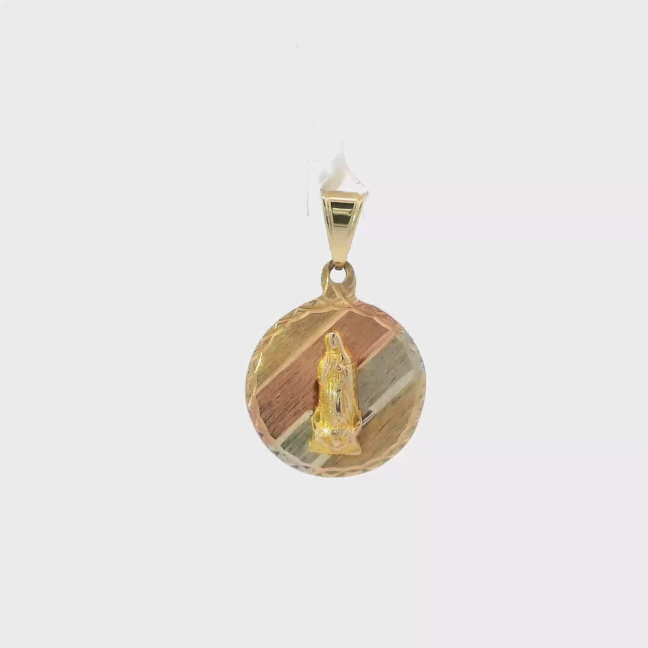 14K Tri-Color Gold Virgin Mary Religious Pendant