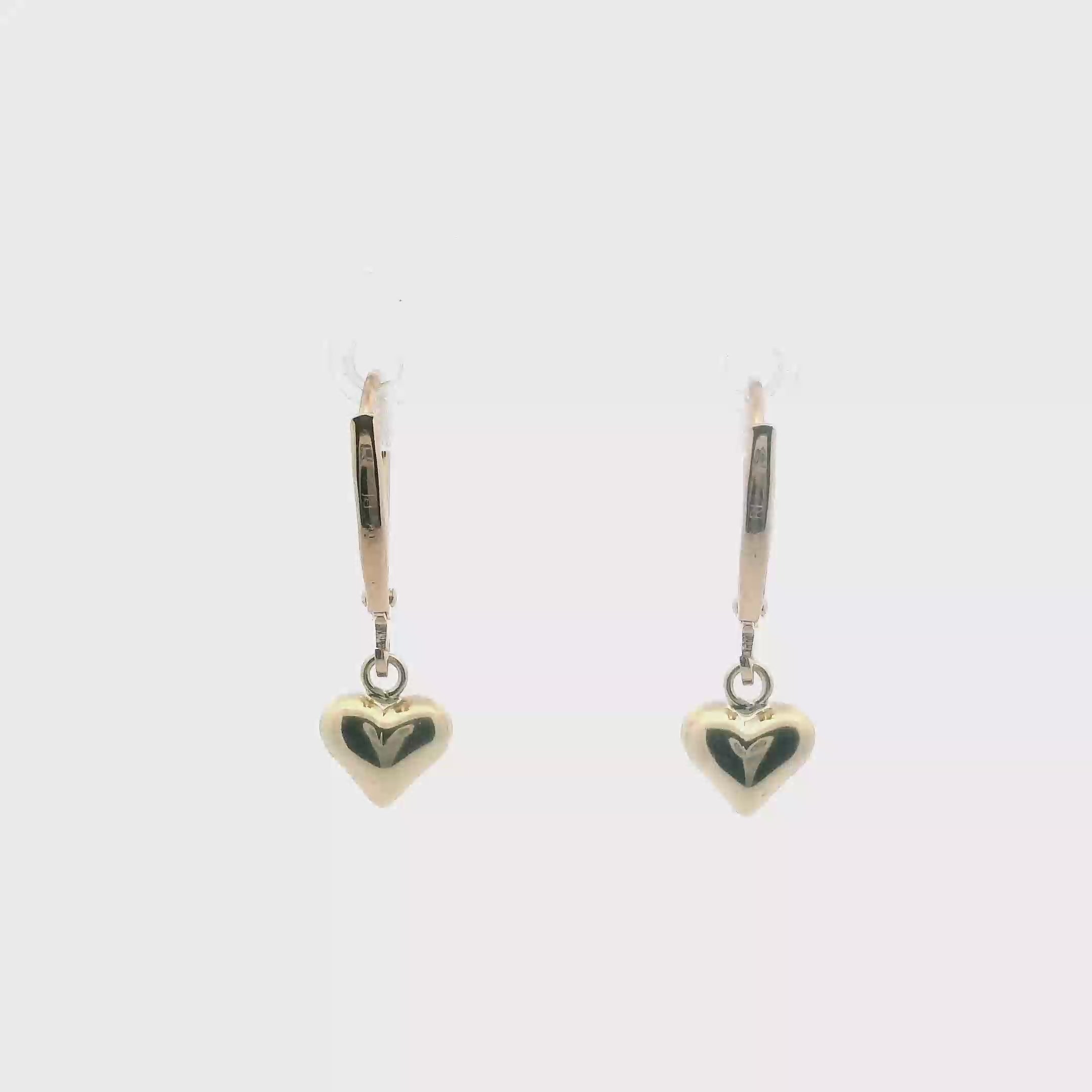 10K Yellow Gold Dangle Heart Earrings