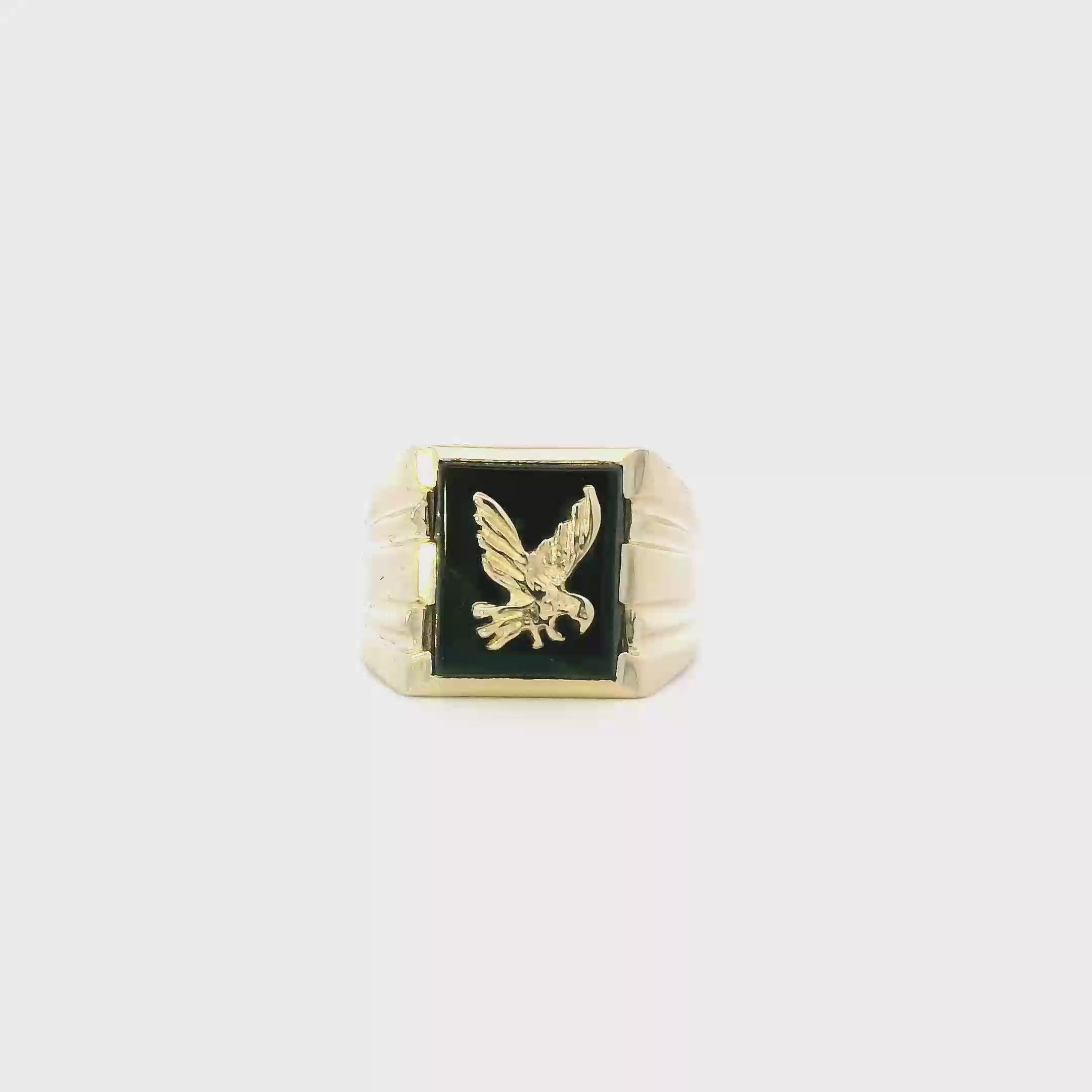 14K Yellow Gold Black Onyx Eagle Ring