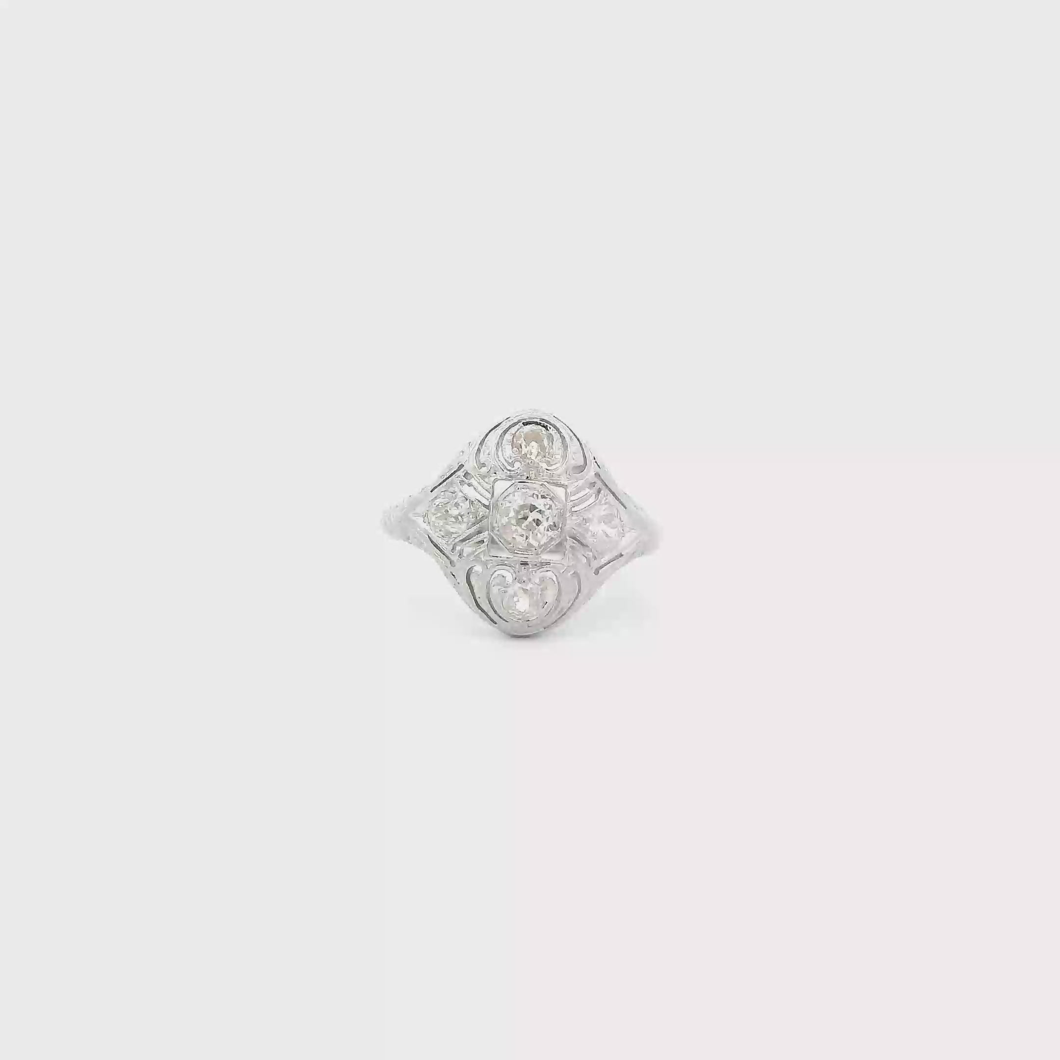 18K White Gold Diamond Vintage Womens Ring - 0.50ct