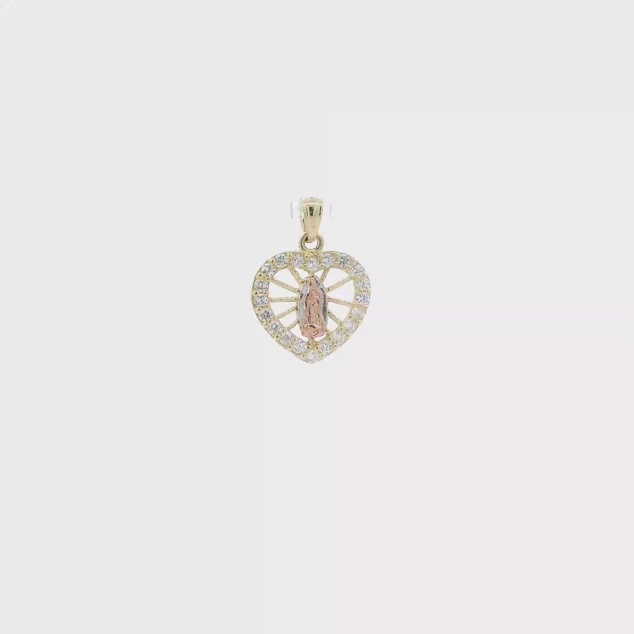 14K Tri Color Gold Virgin Mary Heart Pendant