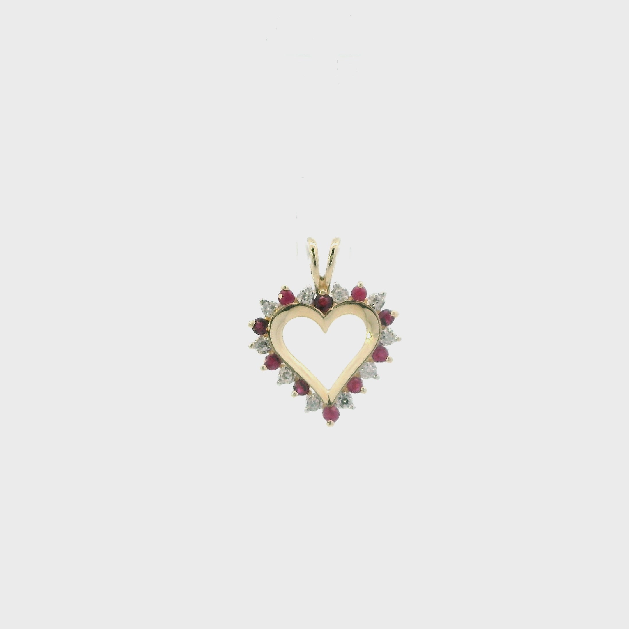 10K Yellow Gold Diamond & Ruby Heart Pendant -0.08ct