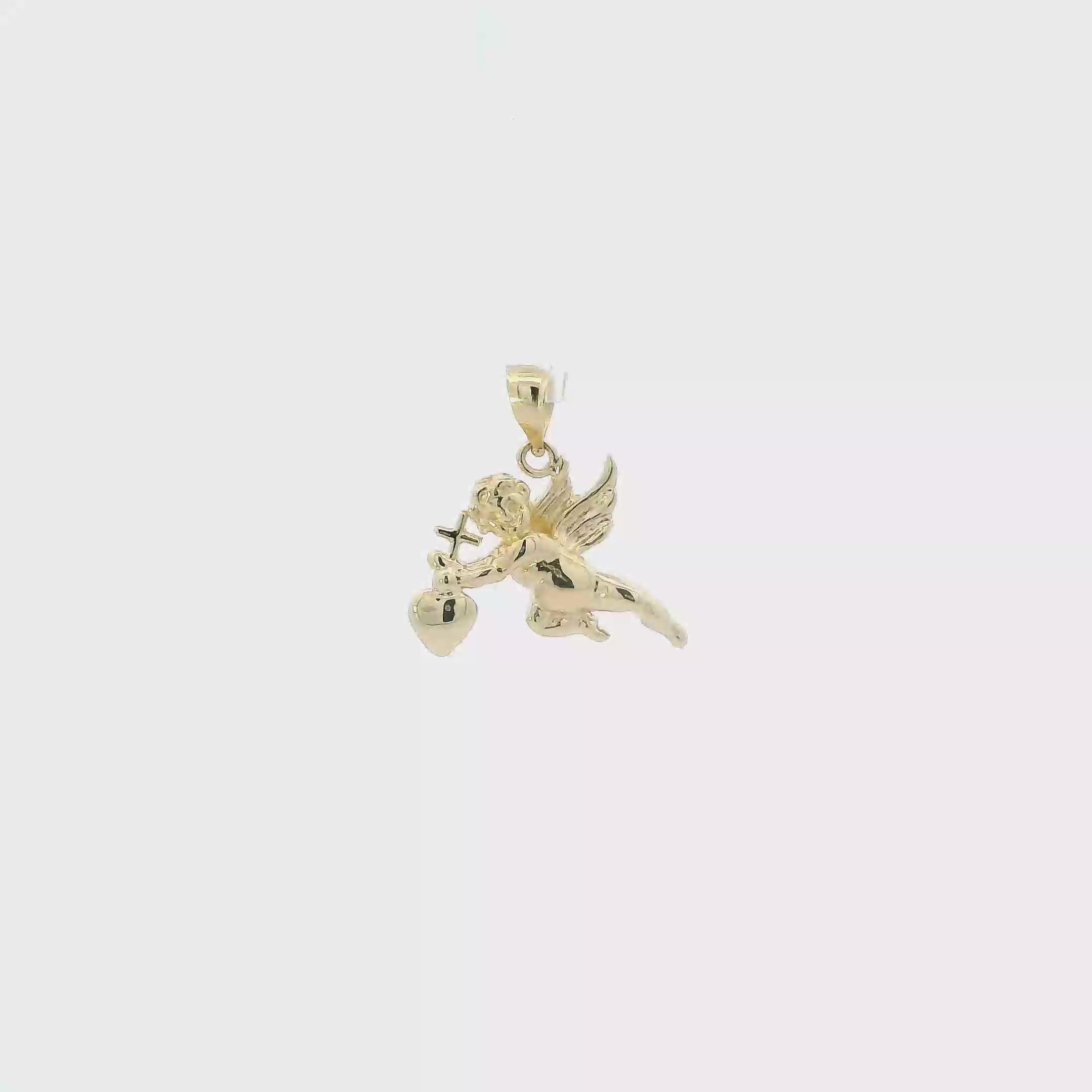 14K Yellow Gold Cherub, Heart & Cross Pendant