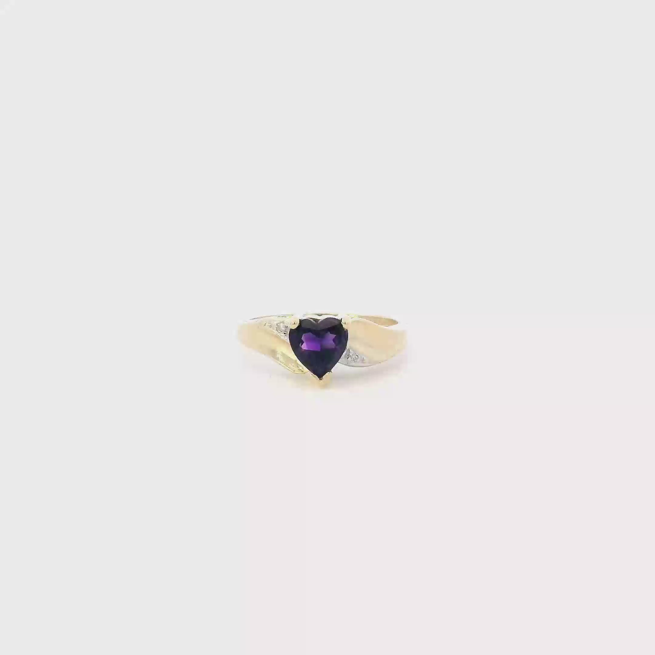 10K Yellow Gold Synthetic Heart Amethyst Womens Ring