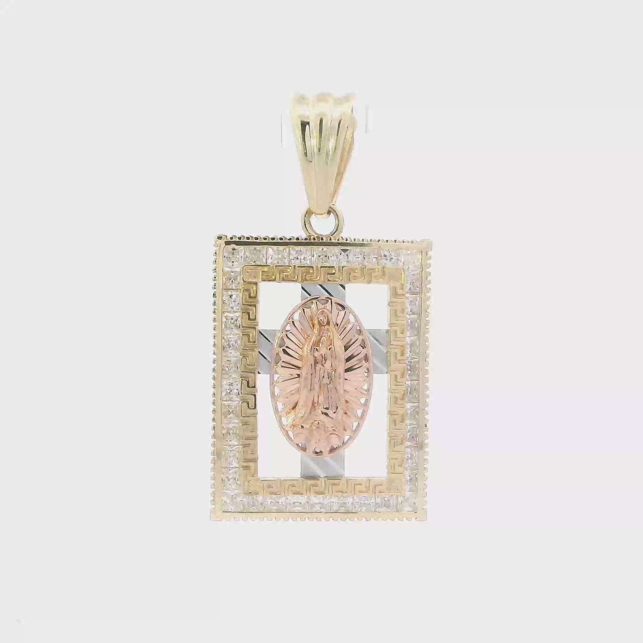 14K Tri Color Rectangle Religious Pendant