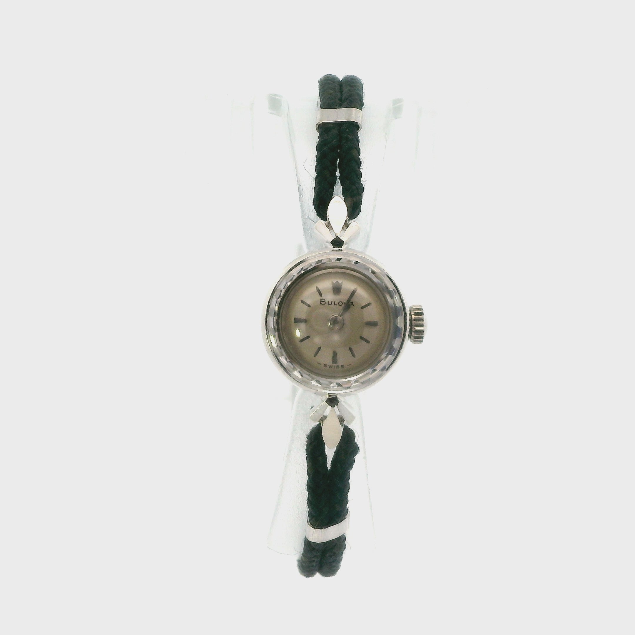 14K White Gold Vintage Bulova Corded Band Watch