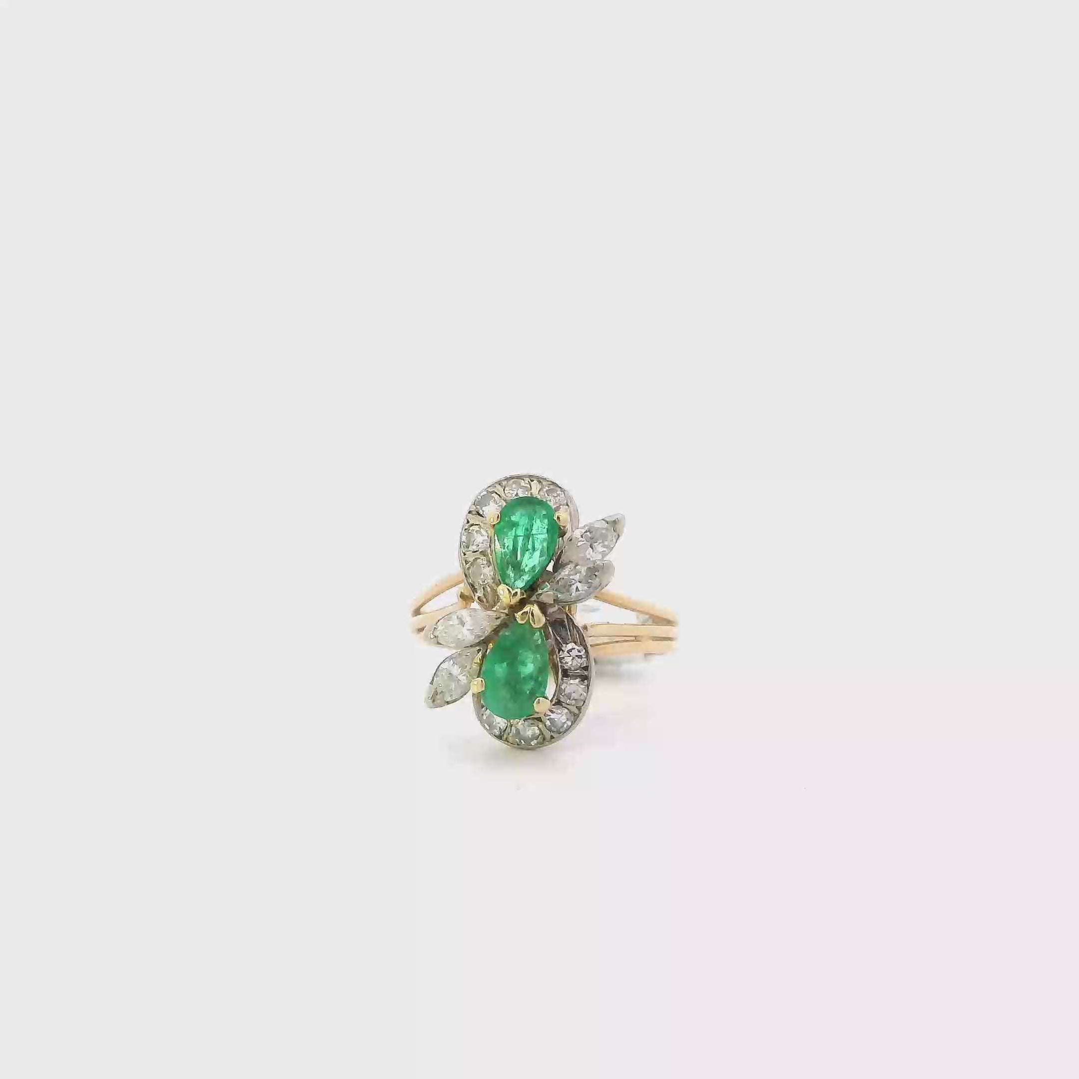 14K Yellow Gold Emerald & Diamond Women's Ring -0.63ct