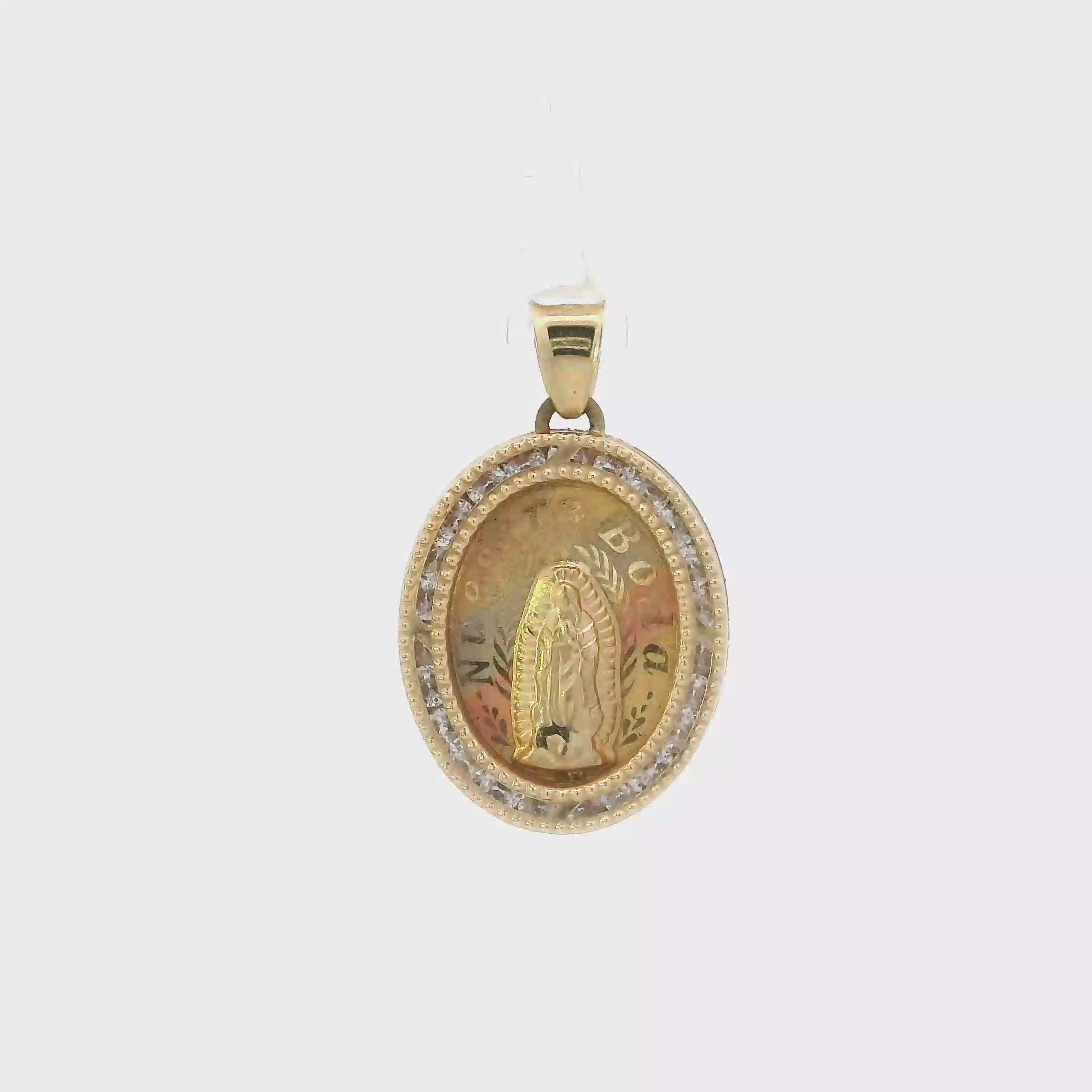 14K Tri-Color Gold Oval Virgin Mary Pendant