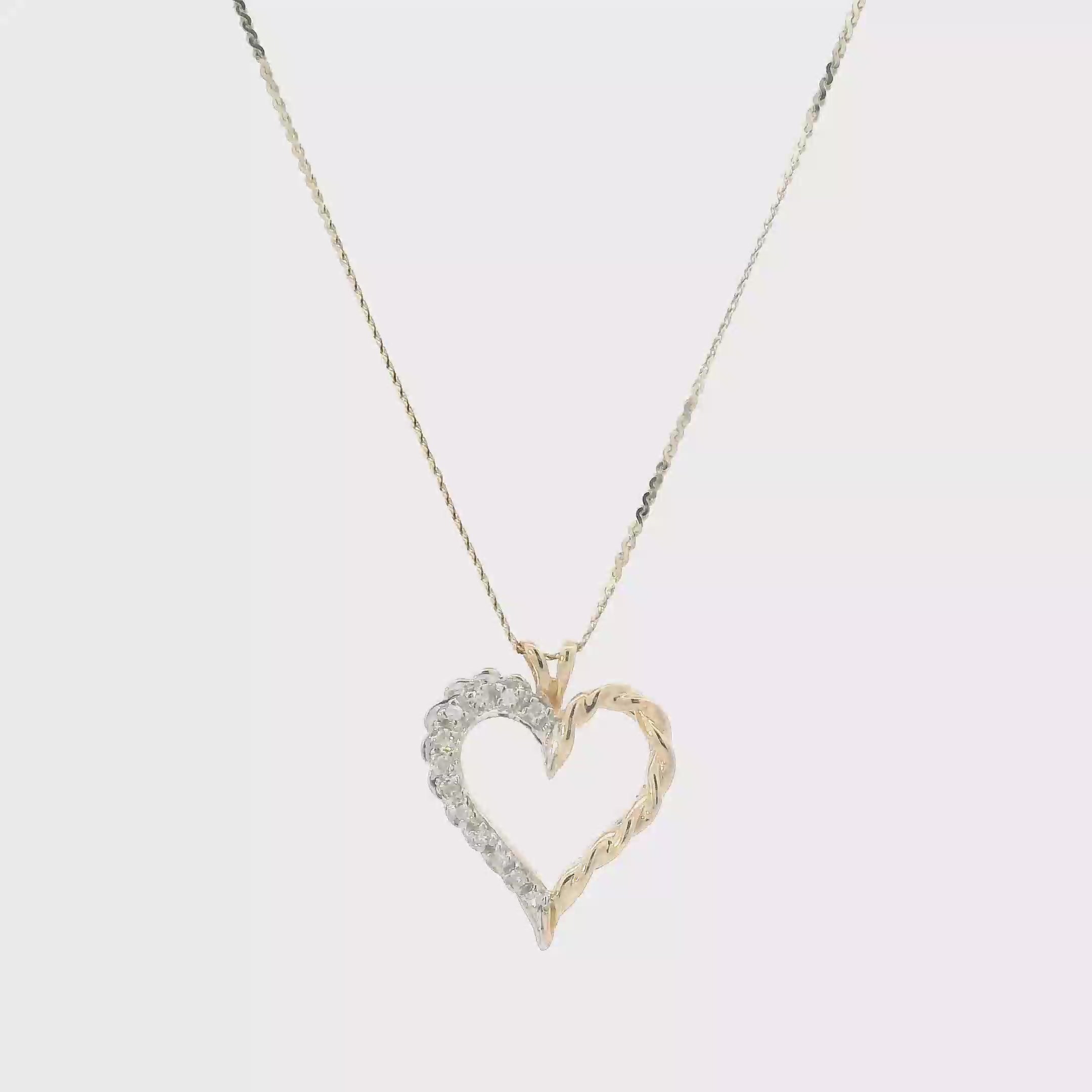 14K Yellow & White Gold Heart Pendant & 20.5