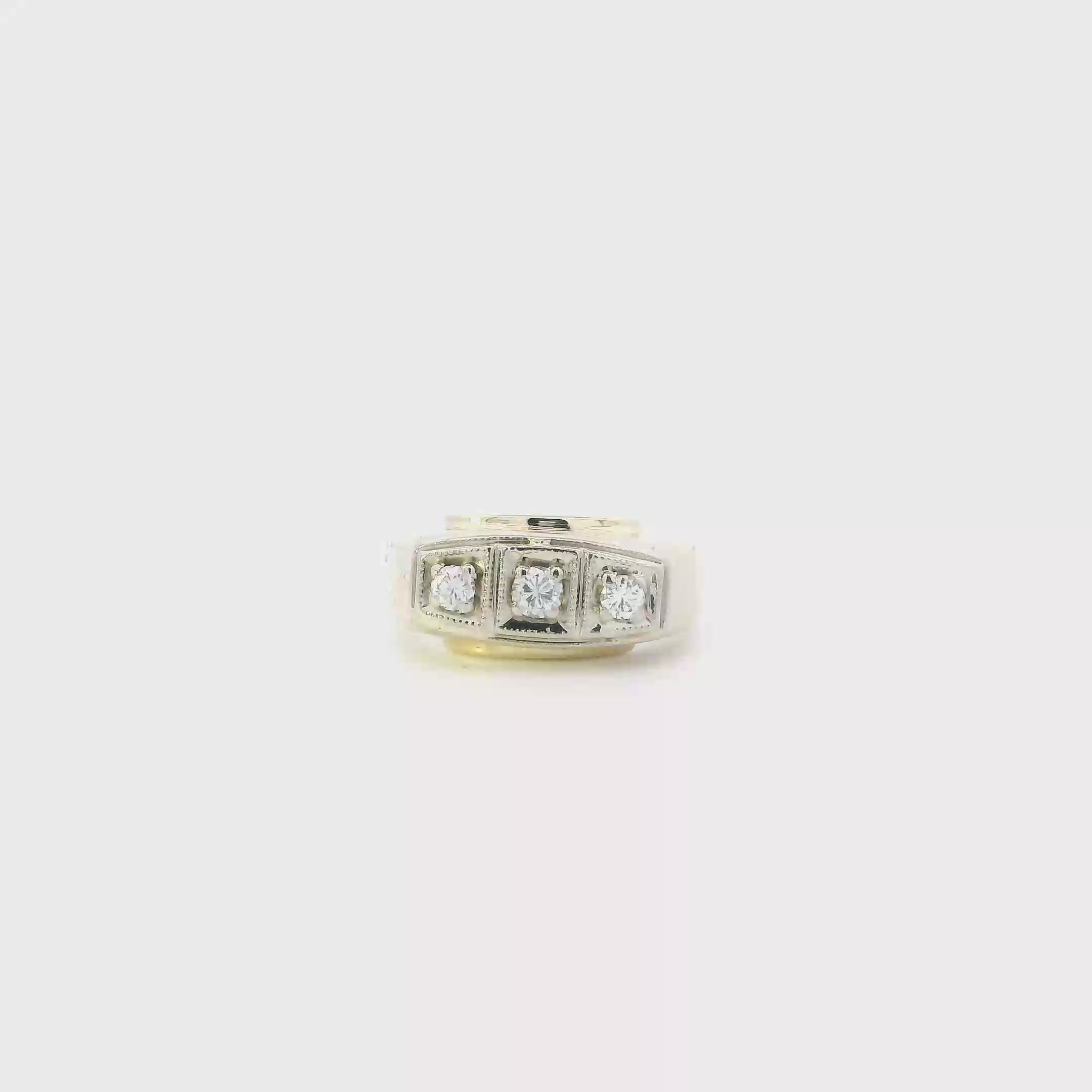 14K Yellow Gold Diamonds Mens Ring - 0.31ct