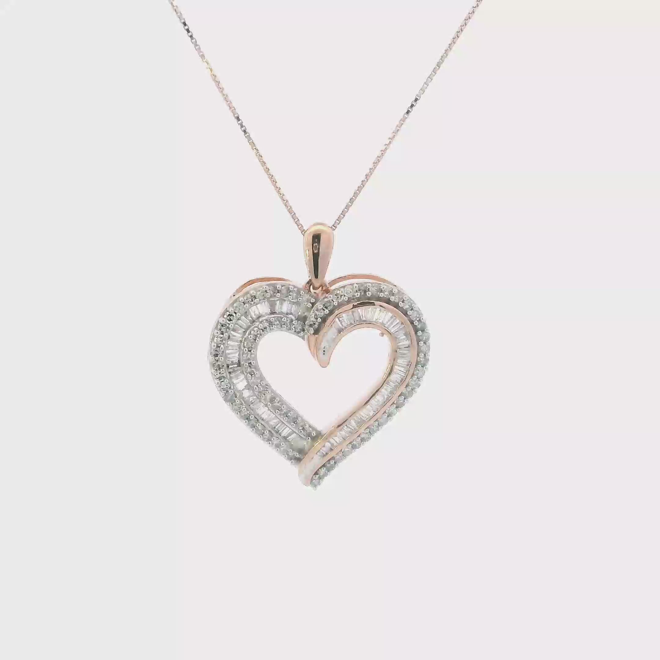 10K Rose Gold Diamond Heart Pendant & 18