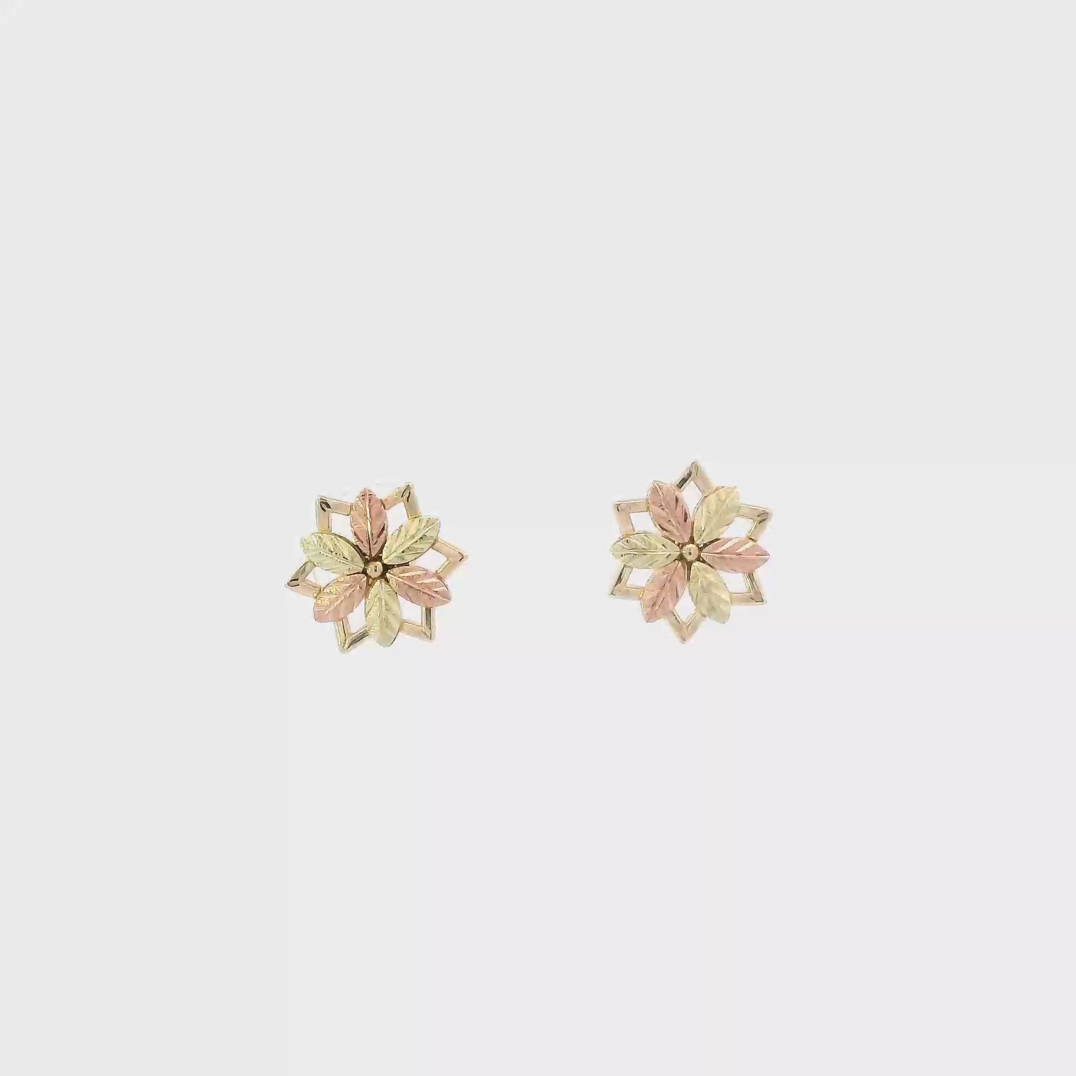 10K Tri Color Flower Stud Earrings
