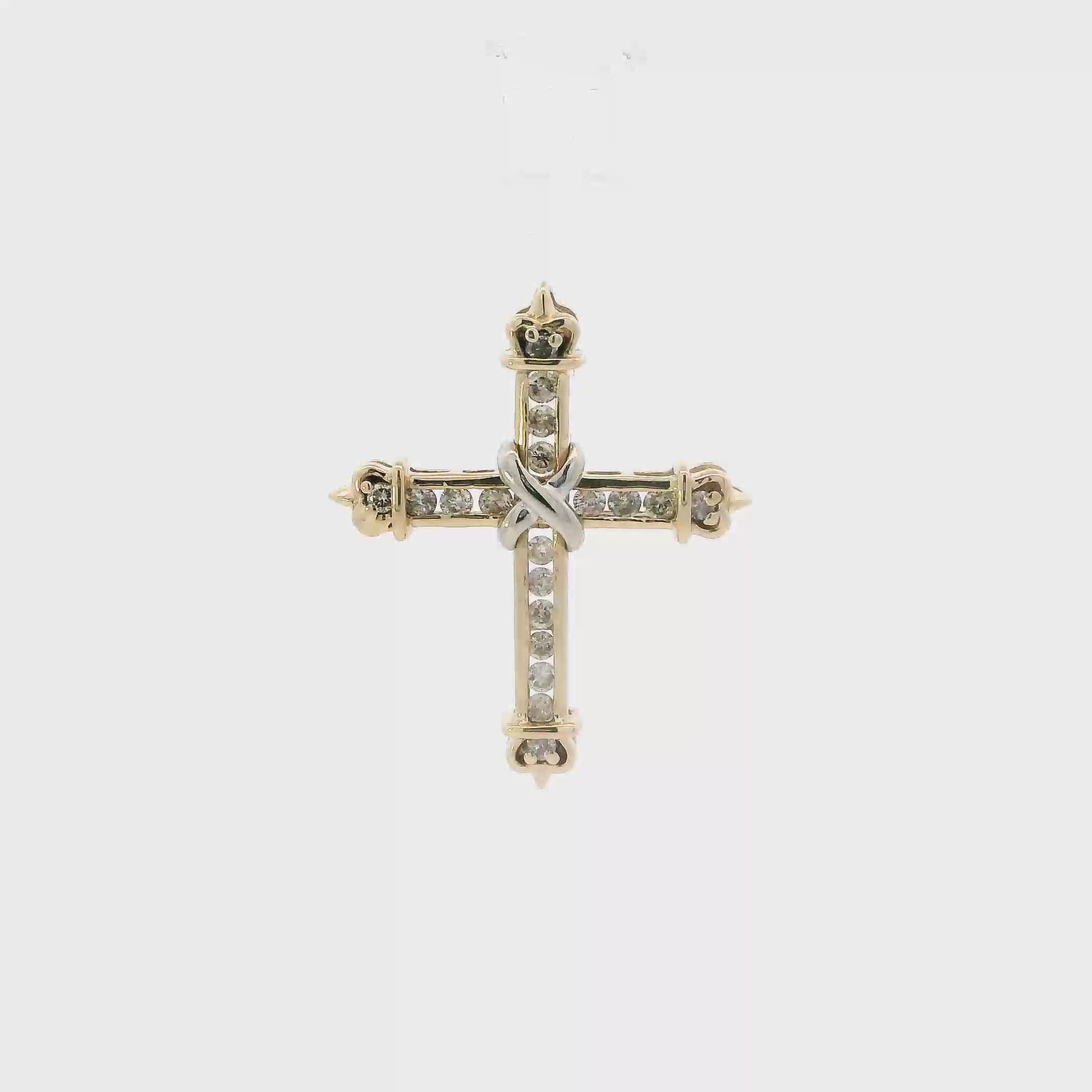 10K Yellow & White Gold Diamond Cross Pendant - 0.65ct