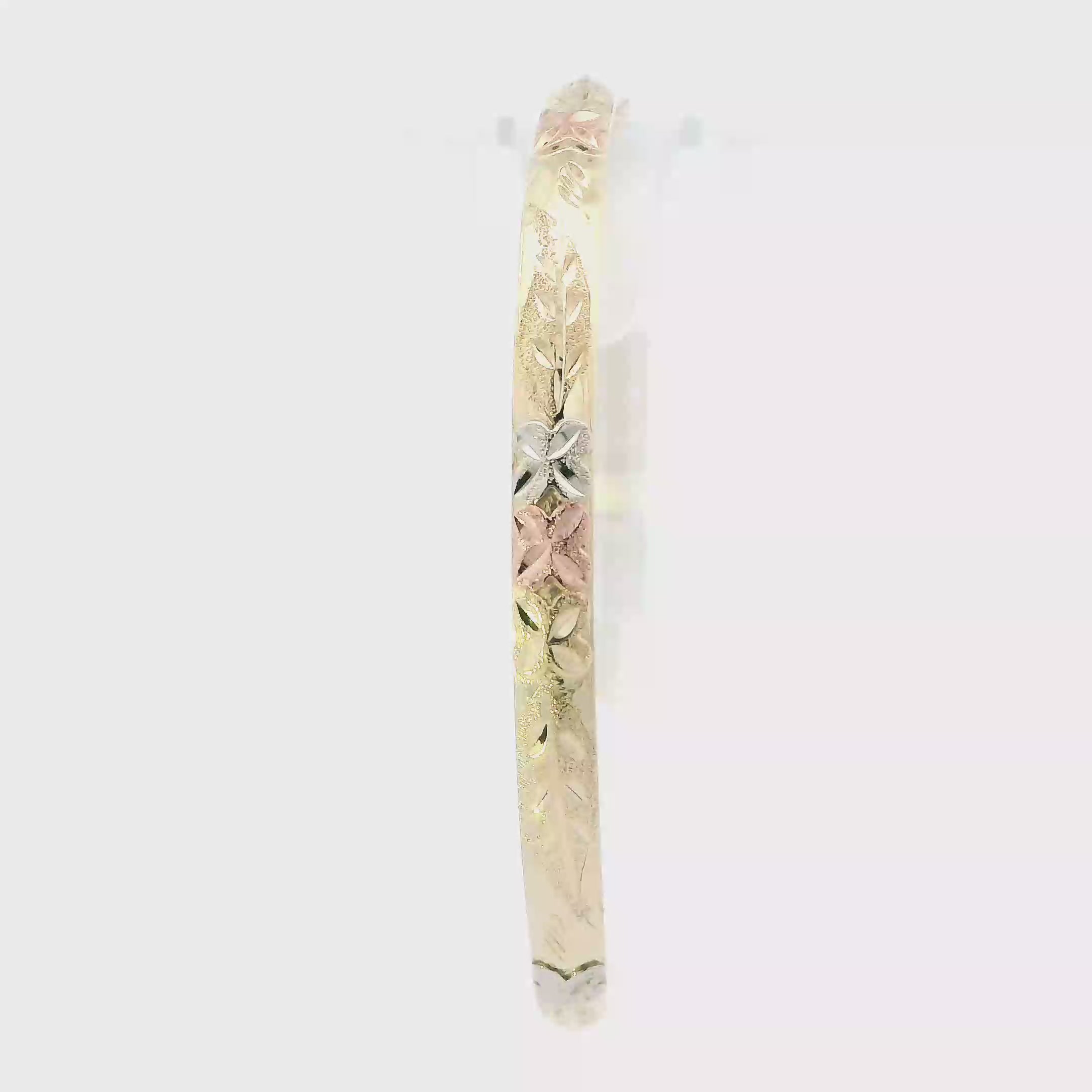 14K Tri Color Floral Design Bangle Bracelet