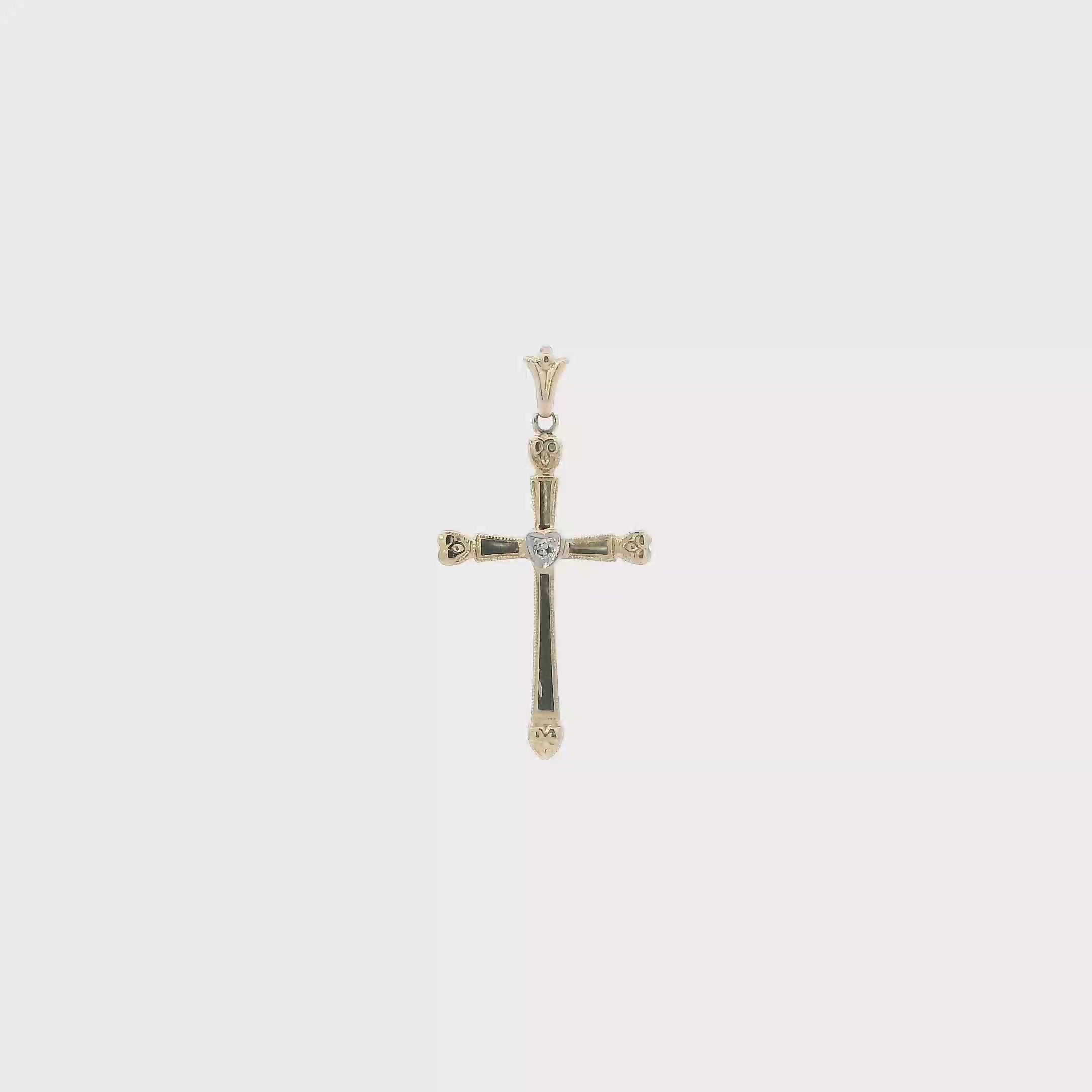 14K Yellow Gold Diamond Cross Pendant - 0.01ct