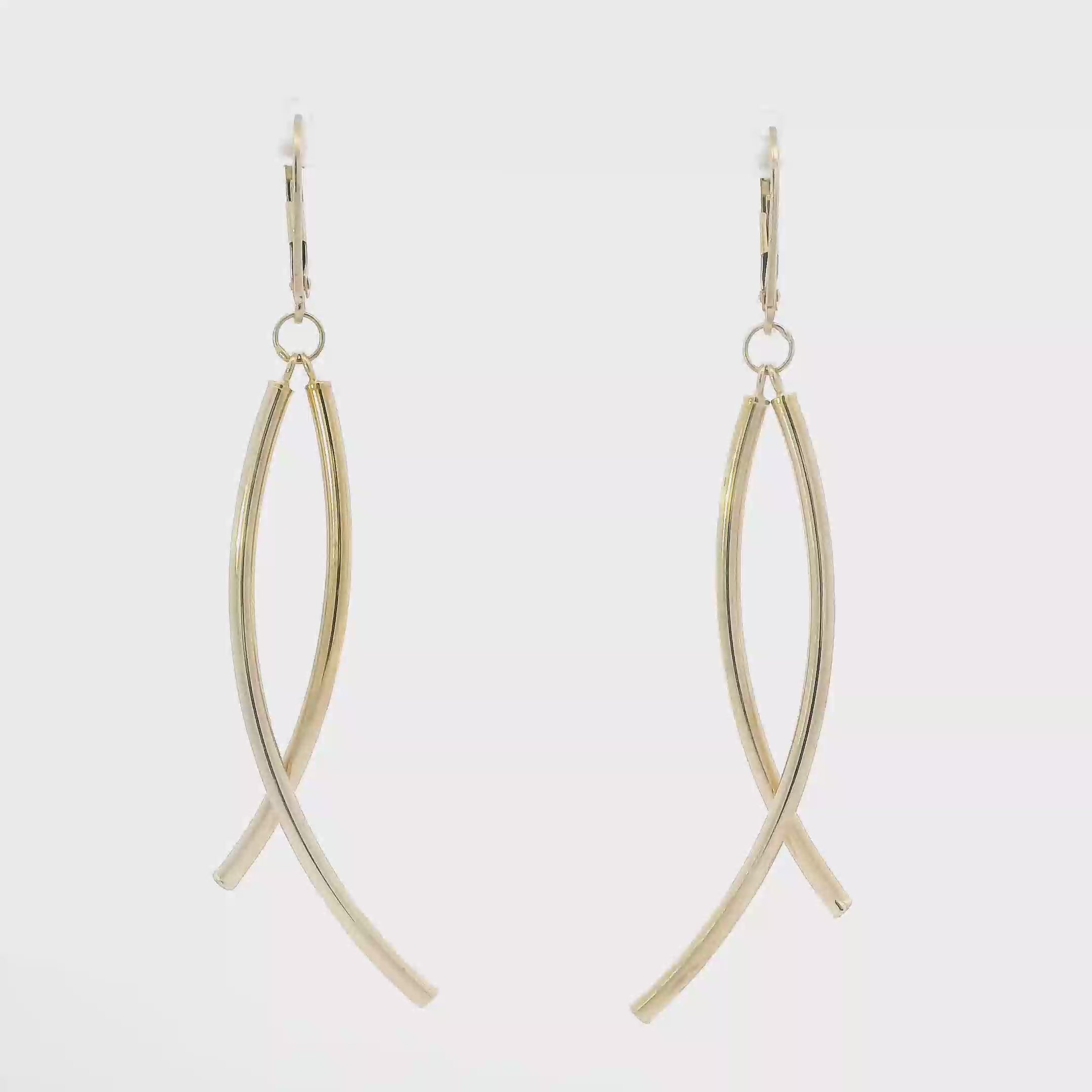 14K Yellow Gold Curved Bar Dangle Earrings