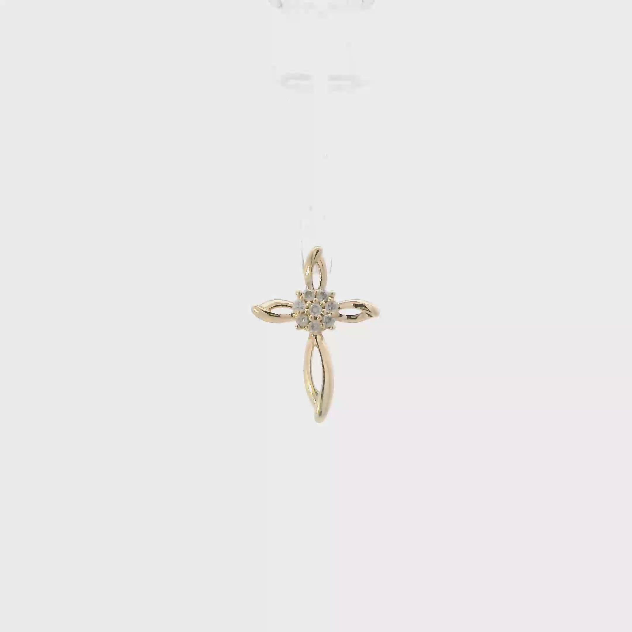 10K Yellow Gold Diamond Cross Pendant - 0.08ct