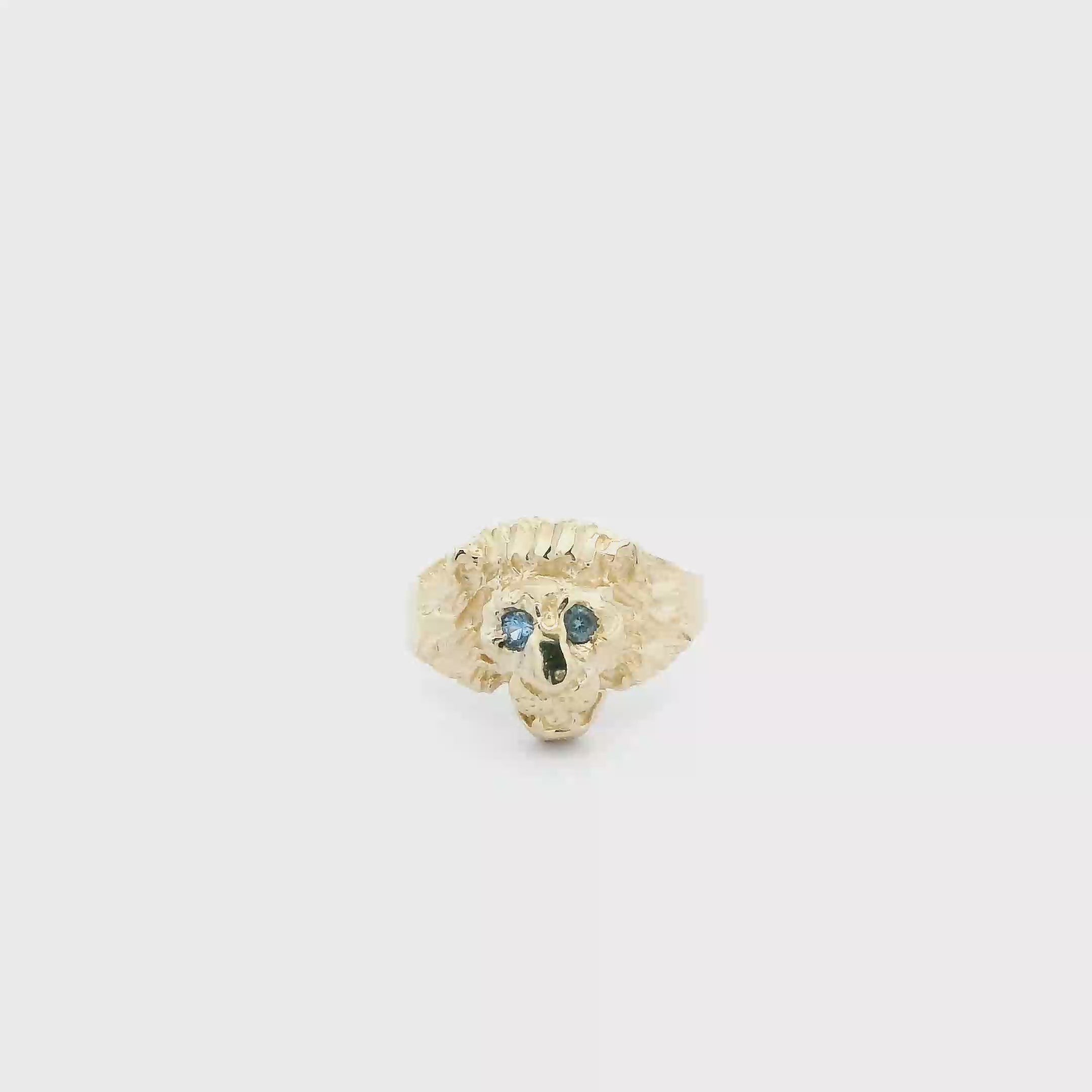 14K Yellow Gold Aquamarine Lion Head Ring