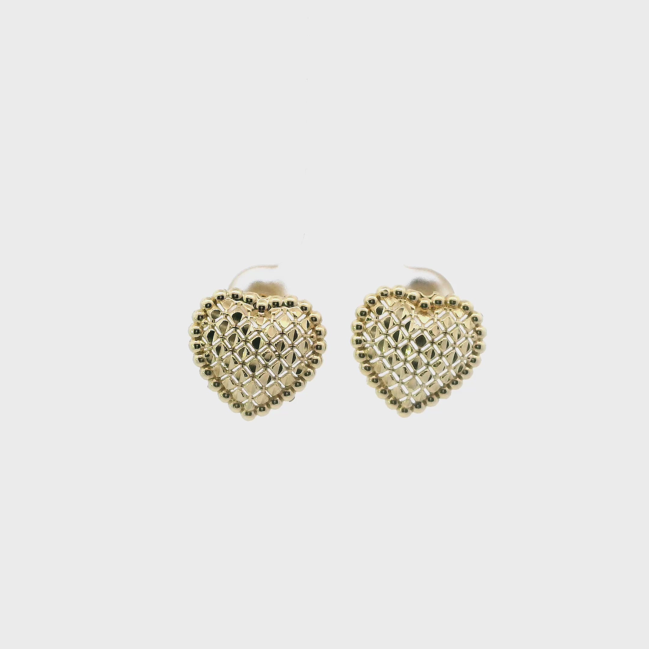 10K Yellow Gold Heart Stud Earrings
