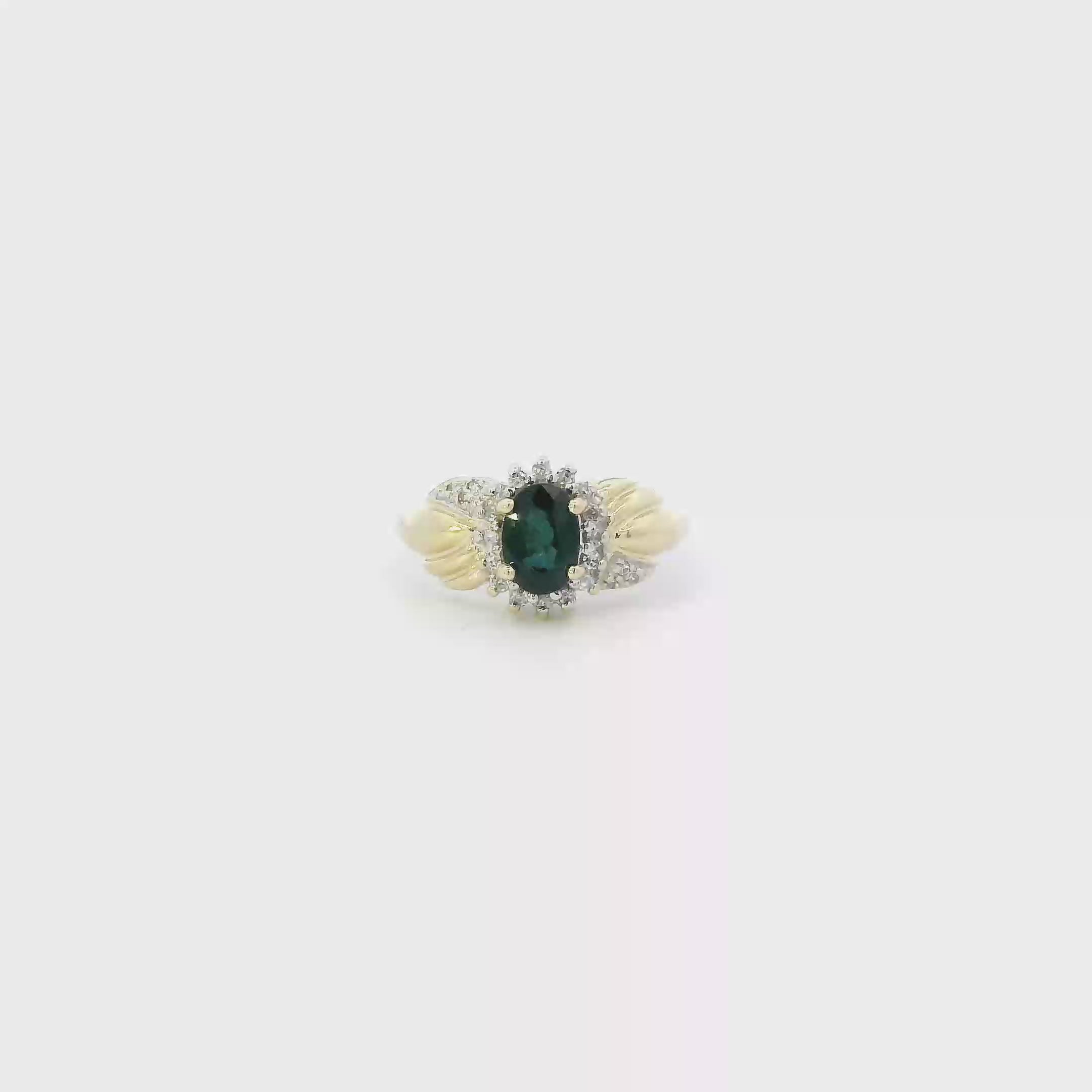 10K Yellow Gold Blue Sapphire & Diamond Womens Ring
