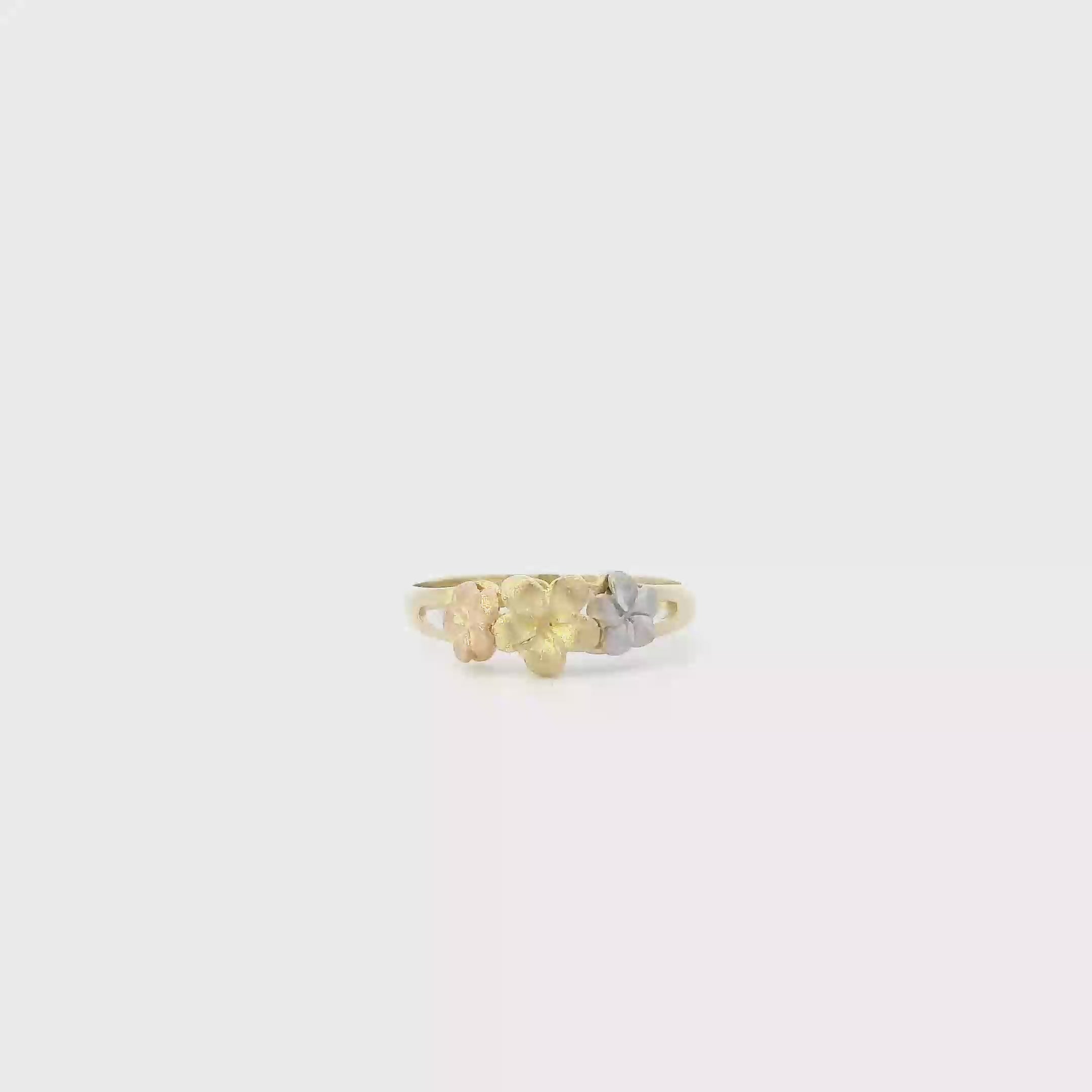 14K Tri Color Plumeria Flower Womens Ring