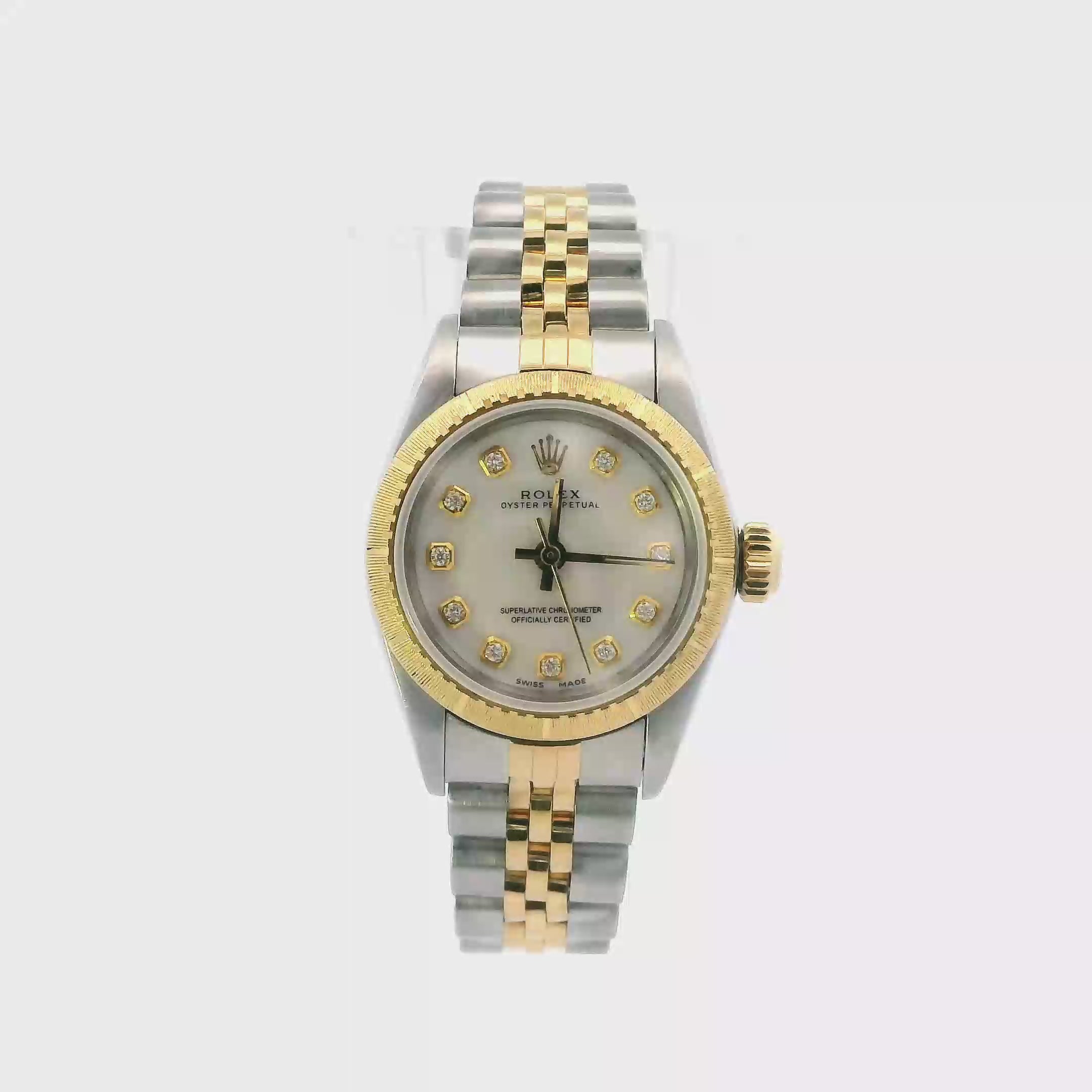 Rolex Oyster Perpetual Aftermarket Mother Of Pearl Diamond Dial On Jubilee Bracelet Ladies Wristwatch - 67423