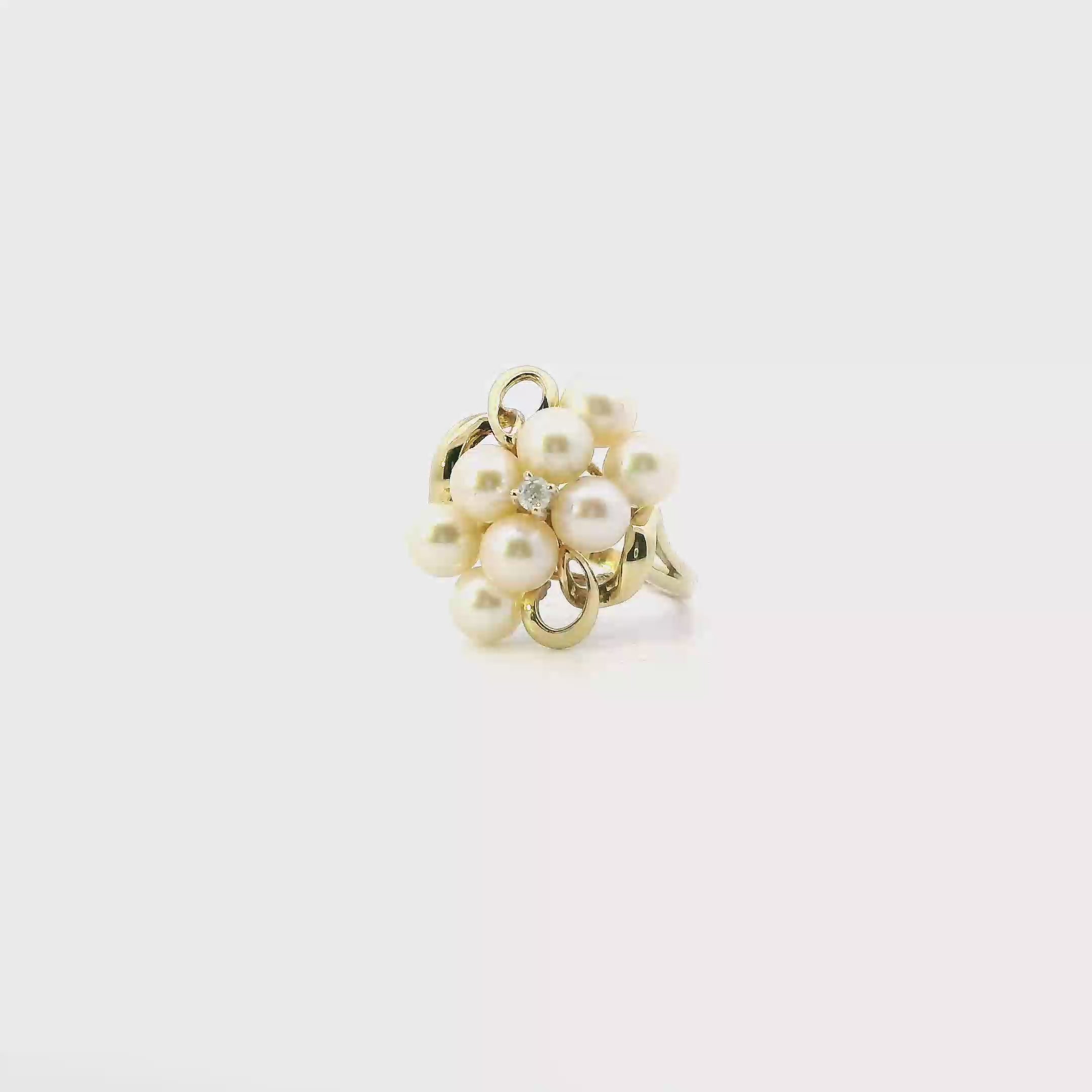 10K Yellow Gold Pearl & Diamond Womens Ring - 0.04ct