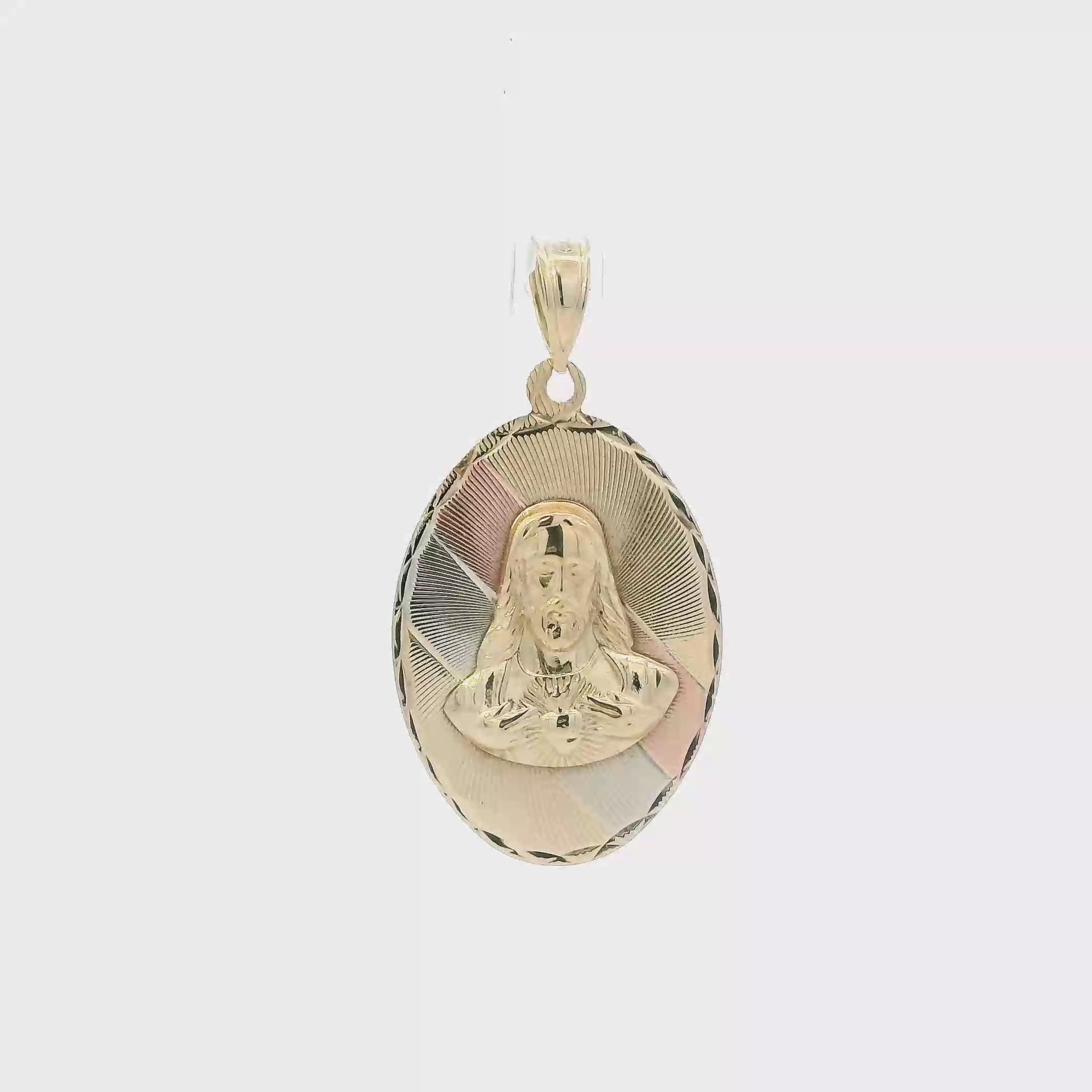 10K Tri Color Gold Oval Jesus Pendant
