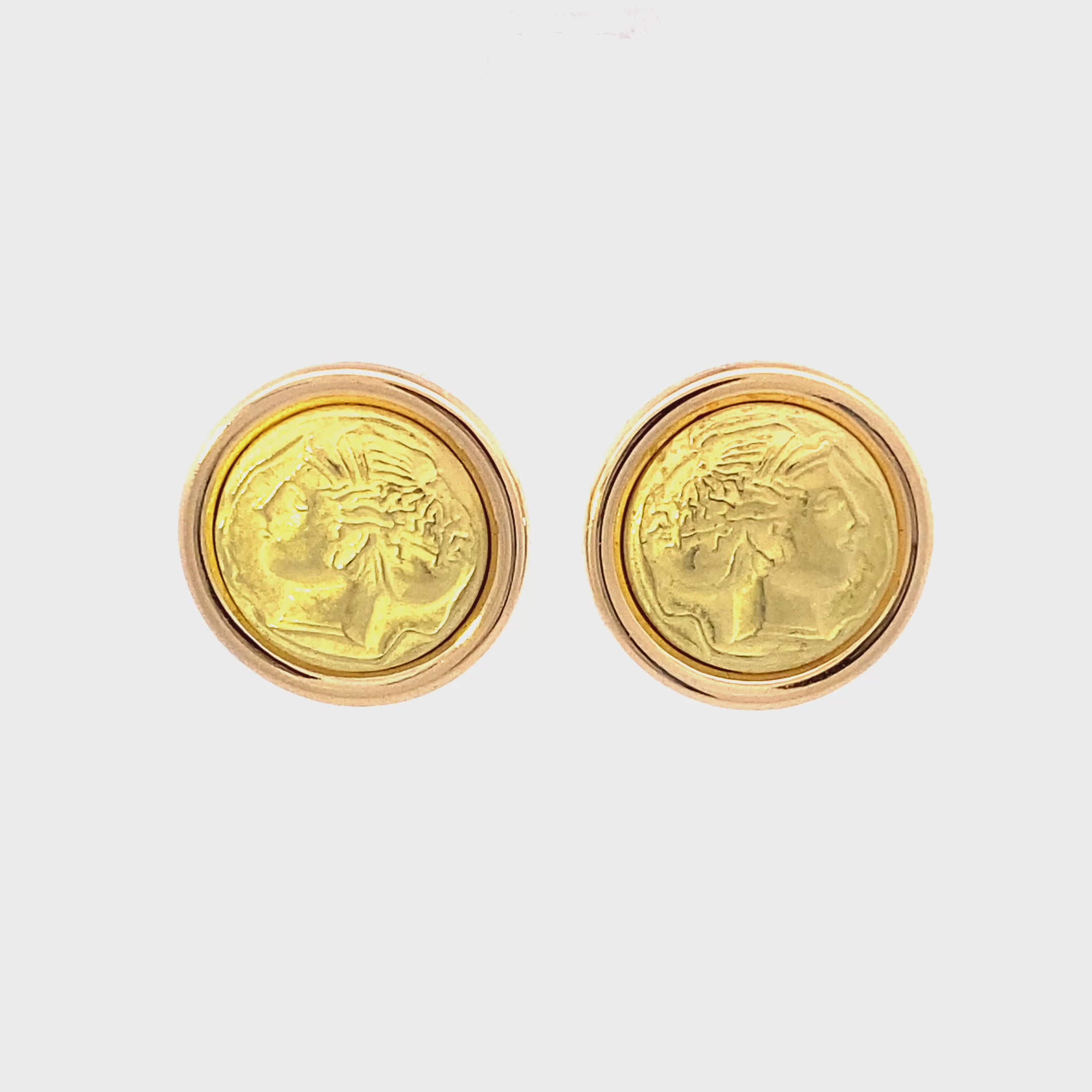 18K Yellow Gold Cameo Button Stud Earrings