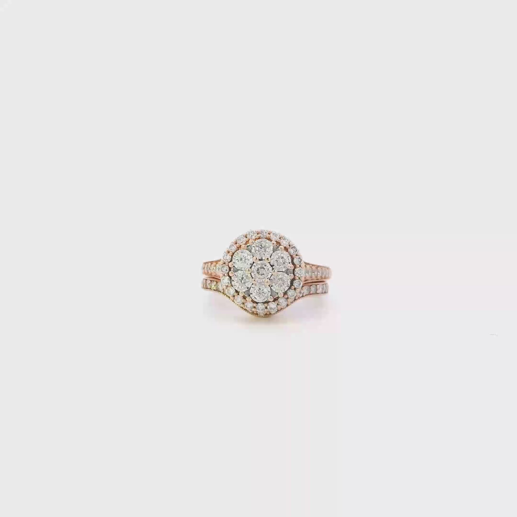 10K Rose Gold Diamond Engagement & Wedding Ring Set - 0.91ct