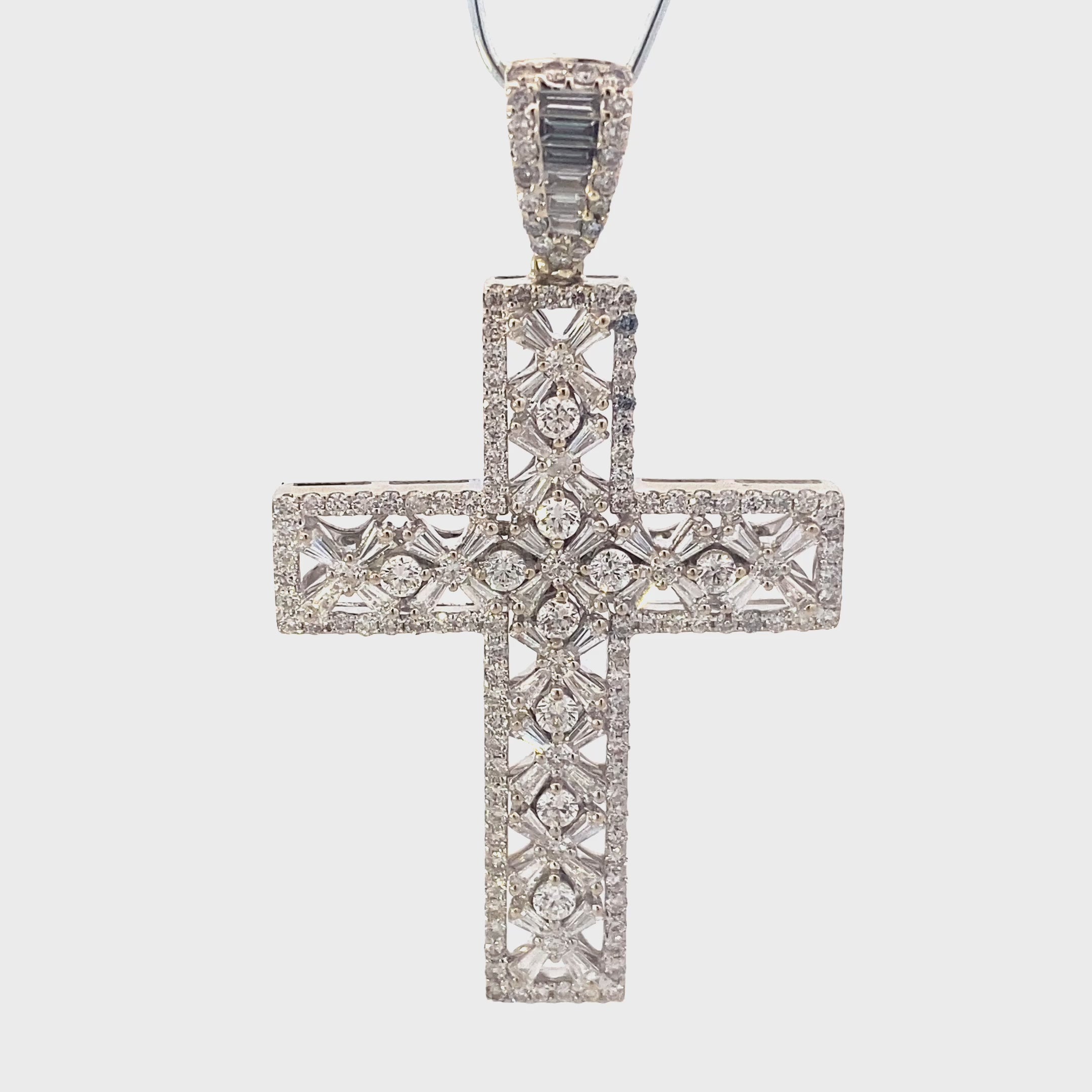 18K White Gold Diamond Cross Pendant - 3.90ct