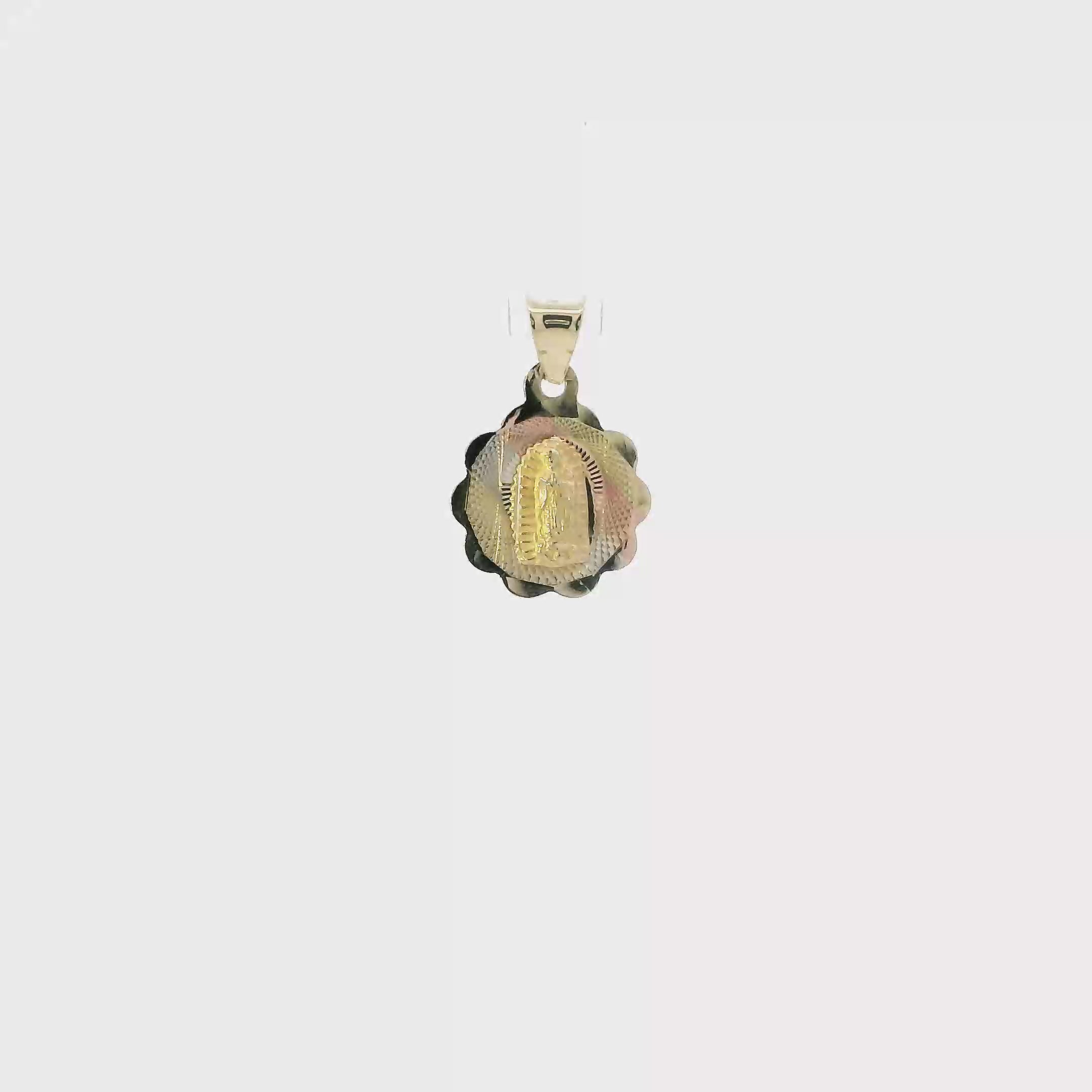 14K Tri Color Gold Flower Religious Pendant