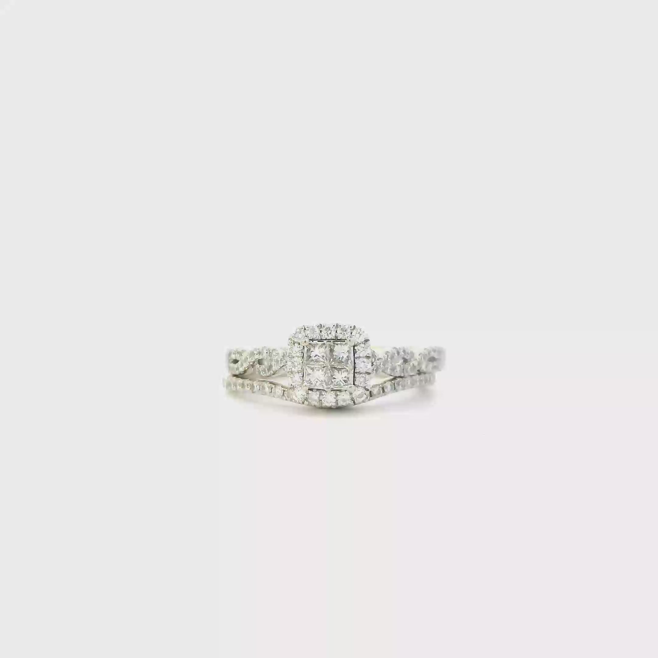 Disney 14K White Gold Diamond Cinderella Engagement & Wedding Ring Set - 0.92ct