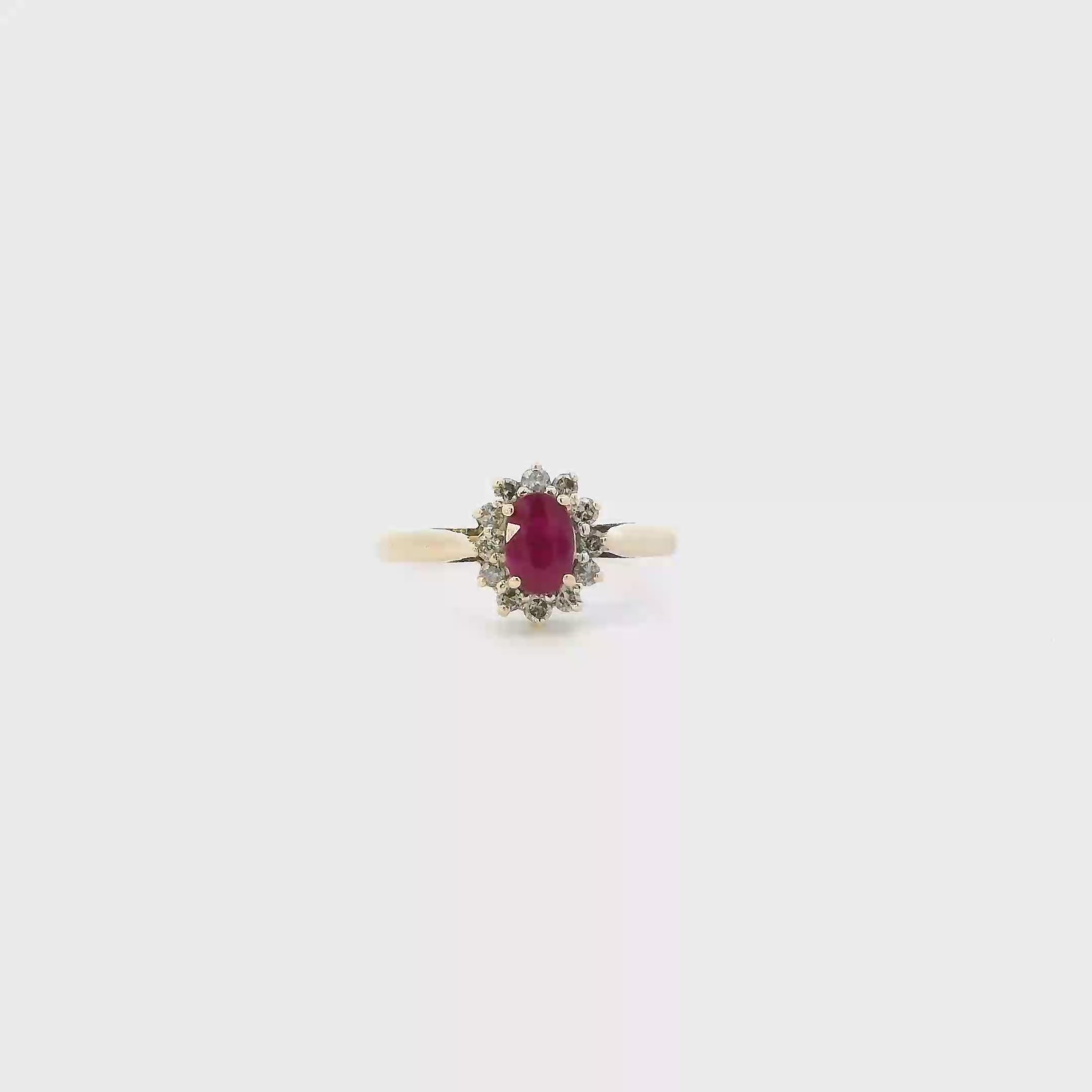 10K Yellow Gold Ruby & Diamond Womens Ring - 0.24ct
