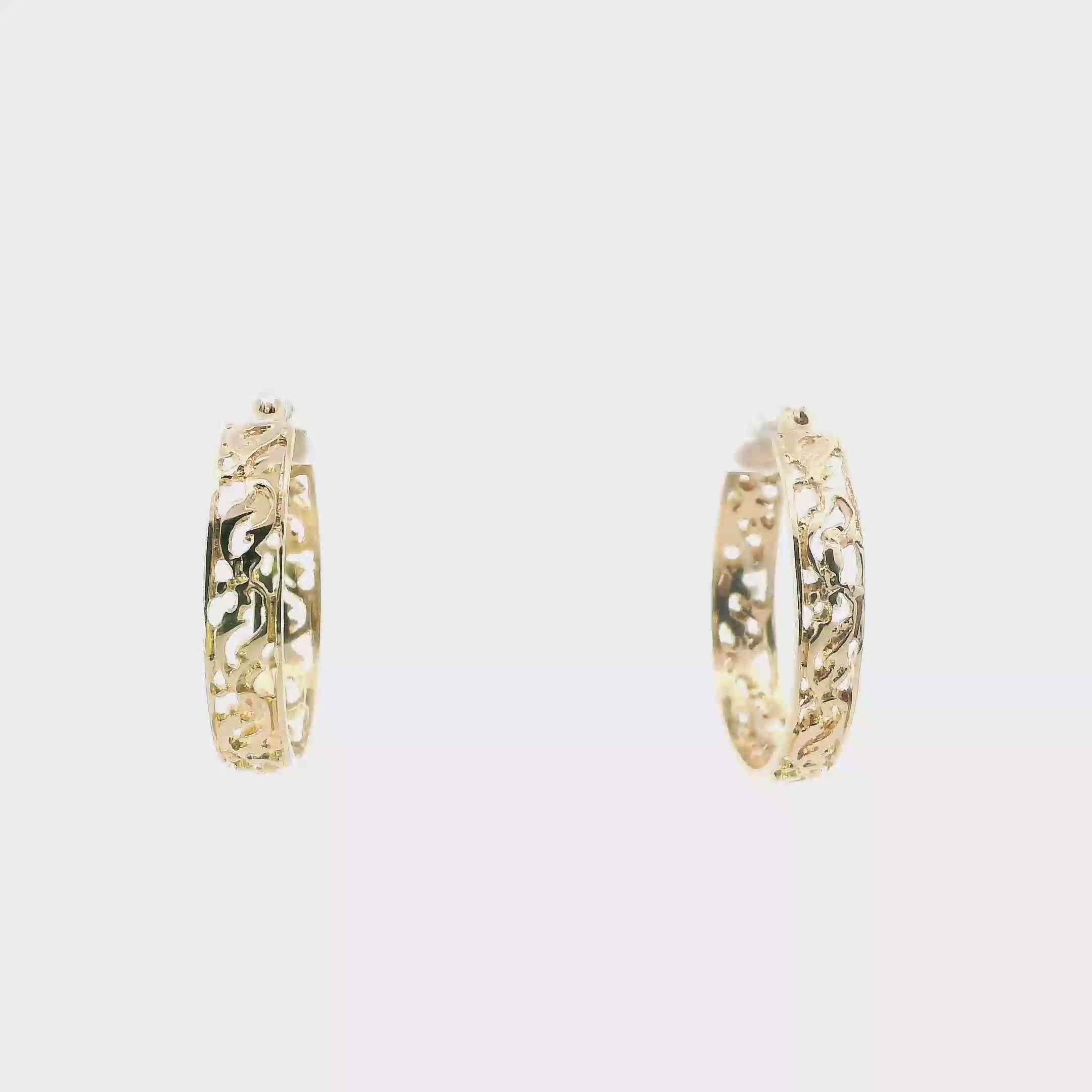 14K Yellow Gold Filigree Hoop Earrings