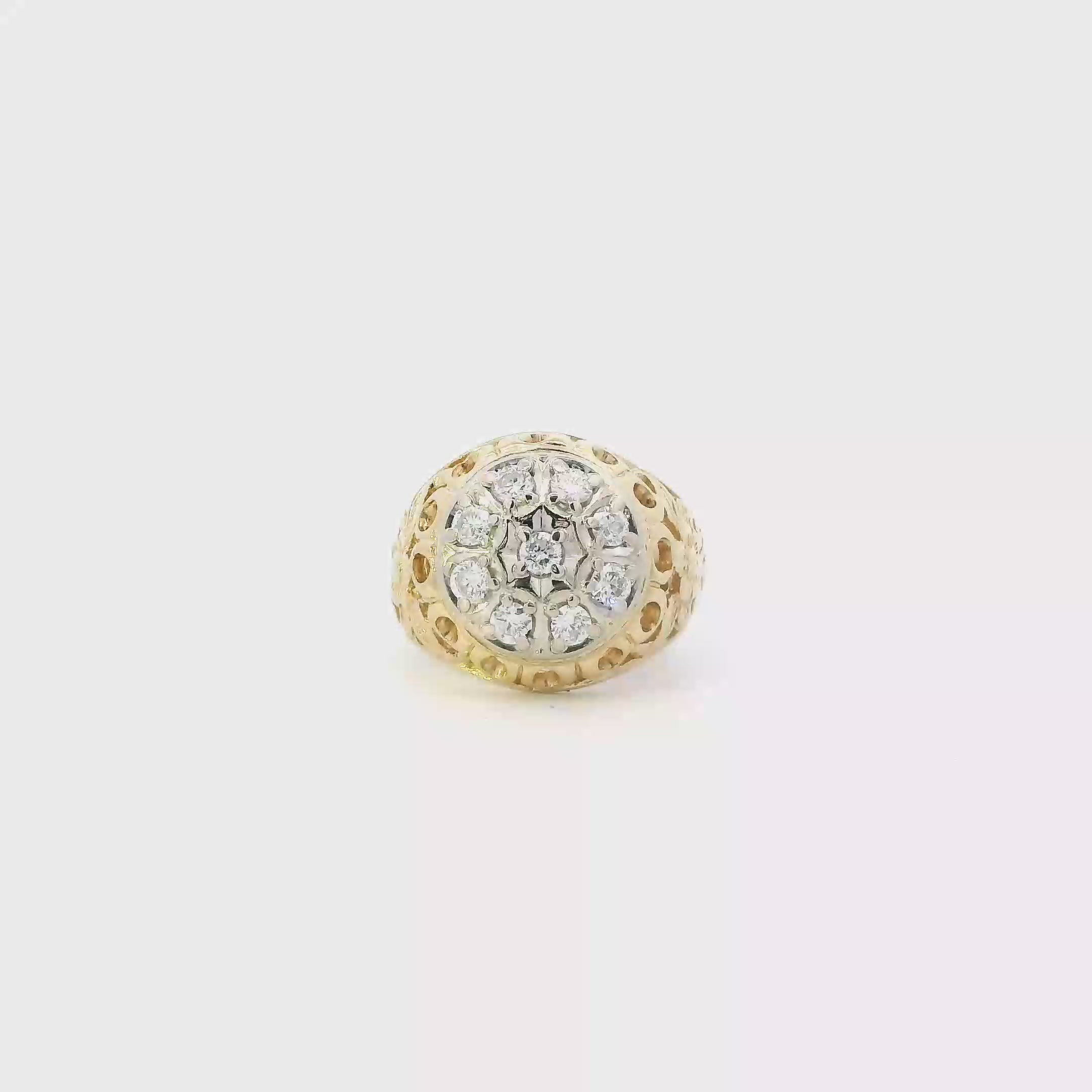 14K Yellow Gold Diamonds Floral Womens Ring - 0.90ct